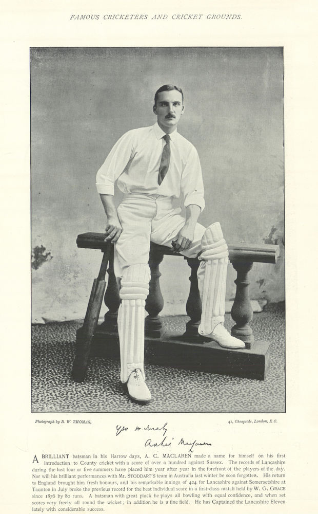 Archibald "Archie" MacLaren. Batsman. England Captain. Lancashire cricketer 1895