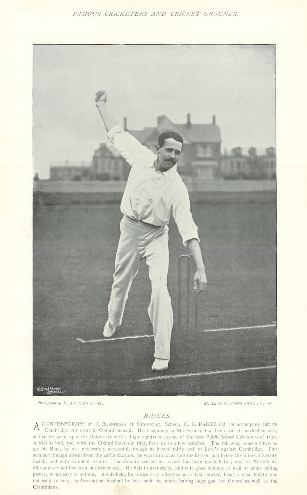 Associate Product George Barkley Raikes. Hampshire. All-rounder. Oxford cricketer 1895 old print