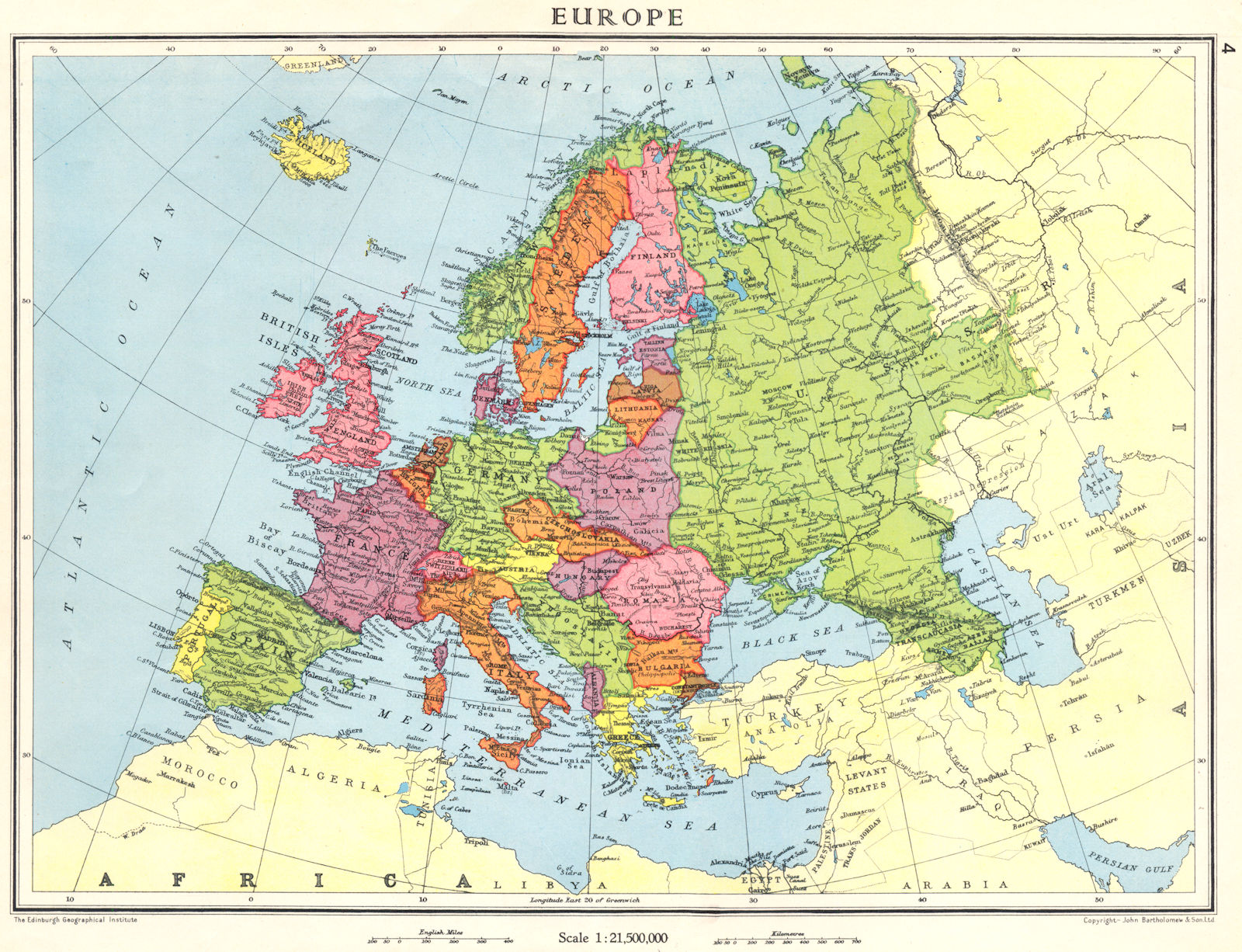 EUROPE. Europe shortly before World War 2 1938 old vintage map plan chart