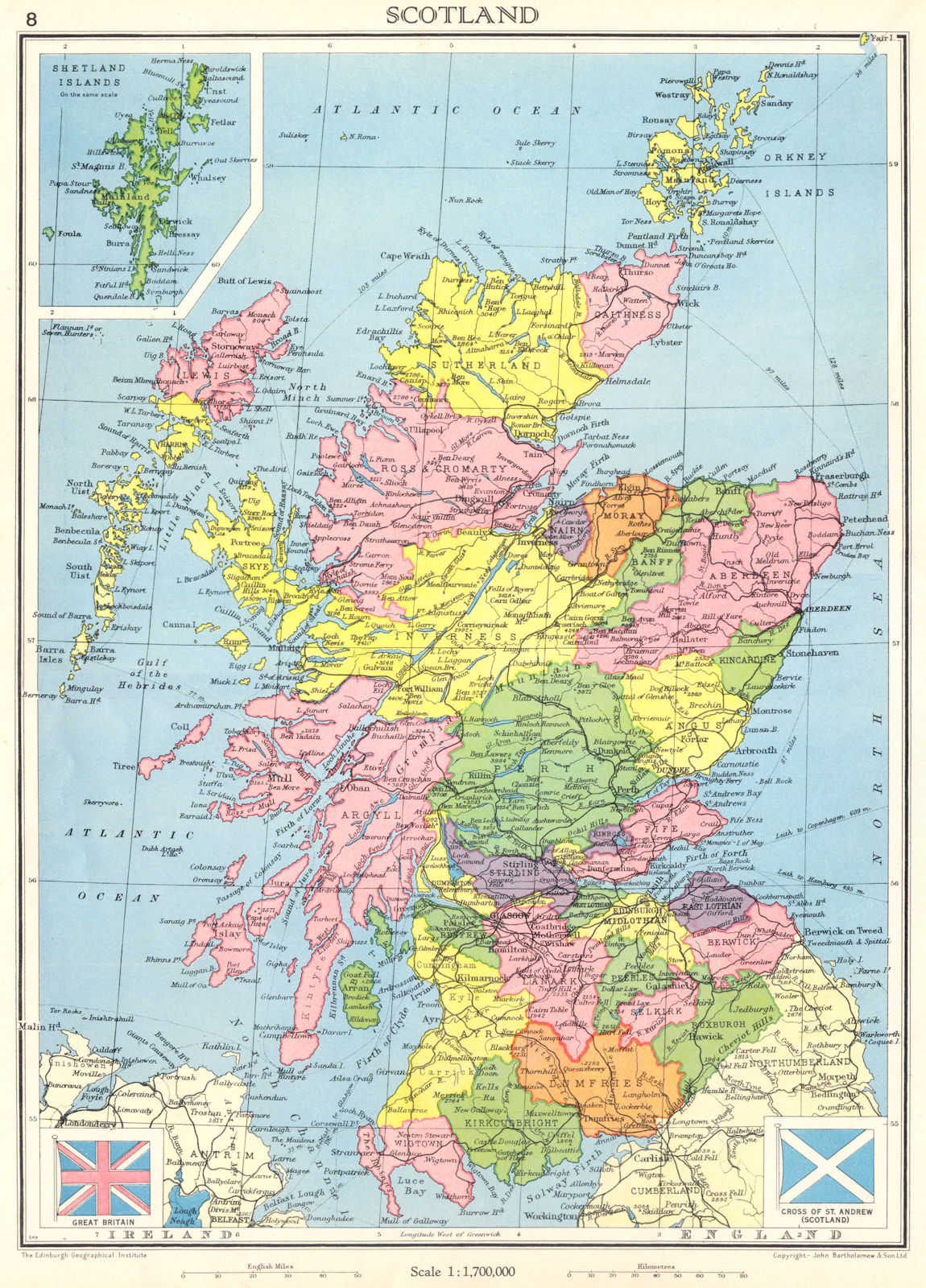 Associate Product SCOTLAND. Showing counties. 1938 old vintage map plan chart