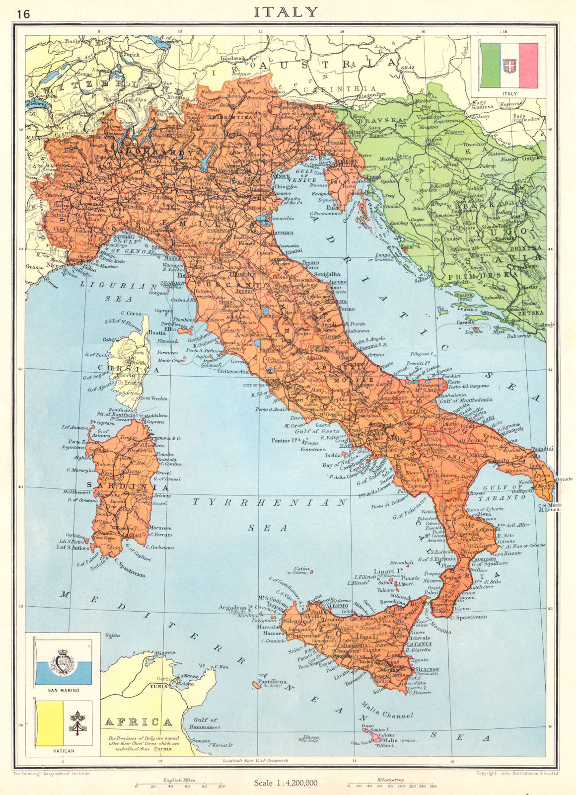 ITALY. Shortly before World War 2. Includes Istria Zara/Zadar Lagosta 1938 map