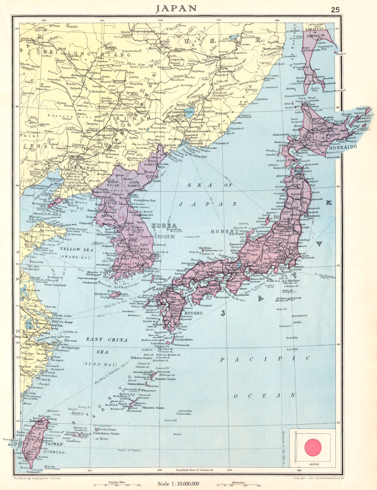 Associate Product JAPANESE EMPIRE. Japan Korea Taiwan Port Arthur (Kwang-tung territory) 1938 map
