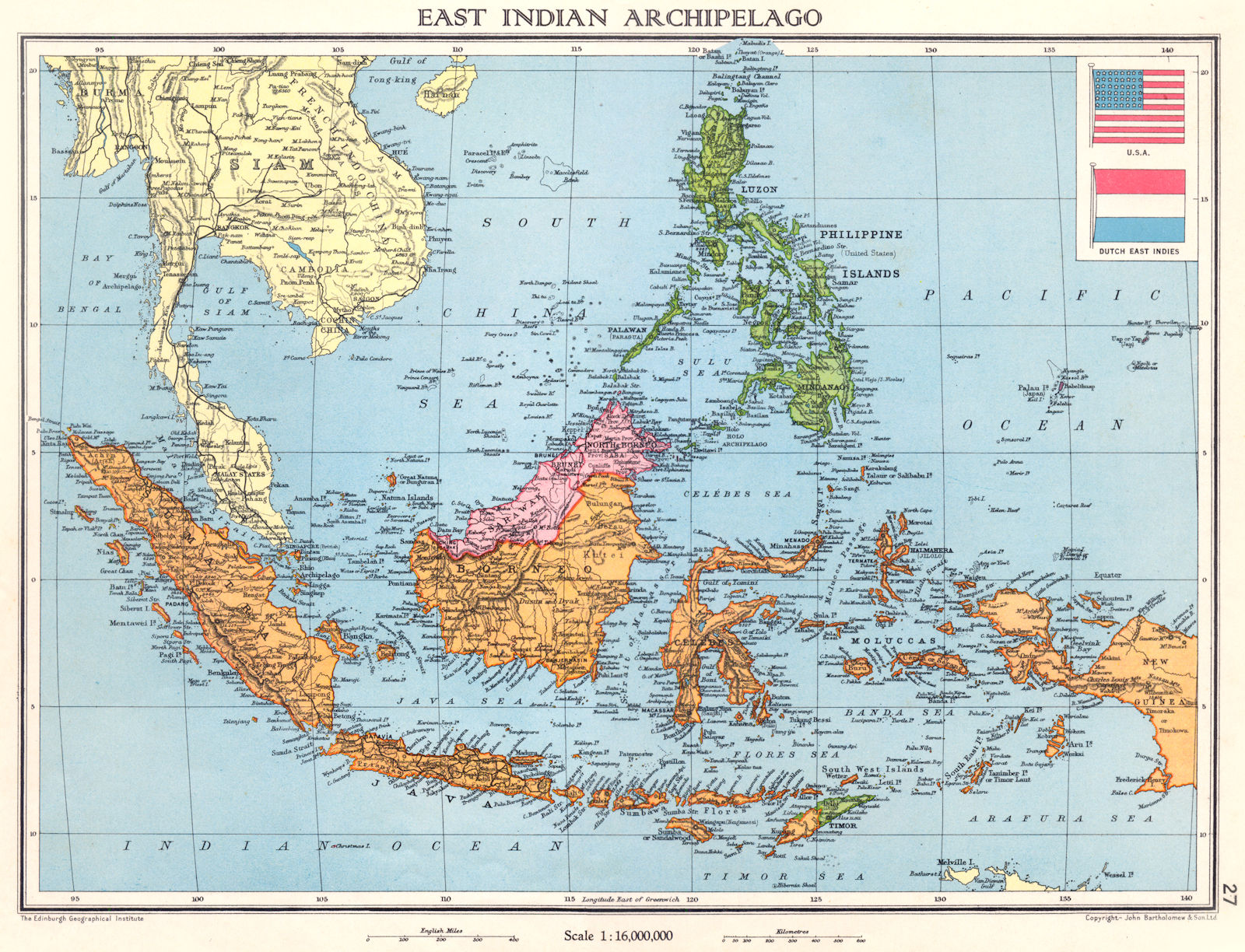 Associate Product INDONESIA. East Indian Archipelago. Dutch East Indies. Sarawak Sabah 1938 map