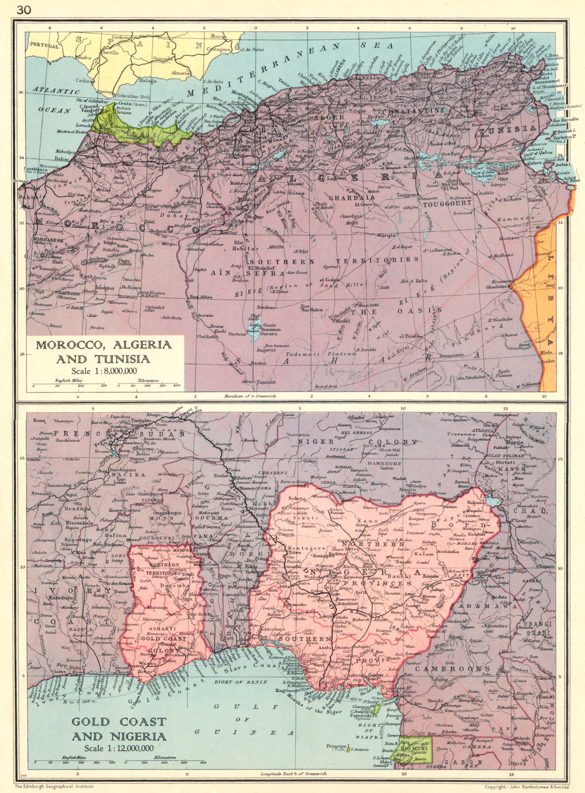 Associate Product WEST AFRICA. Morocco Algeria Tunisia; Ghana and Nigeria. Gold Coast 1938 map