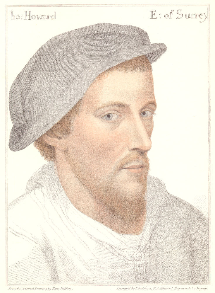 Henry Howard Earl of Surrey by Bartolozzi after Holbein. Henry VIII's court 1884