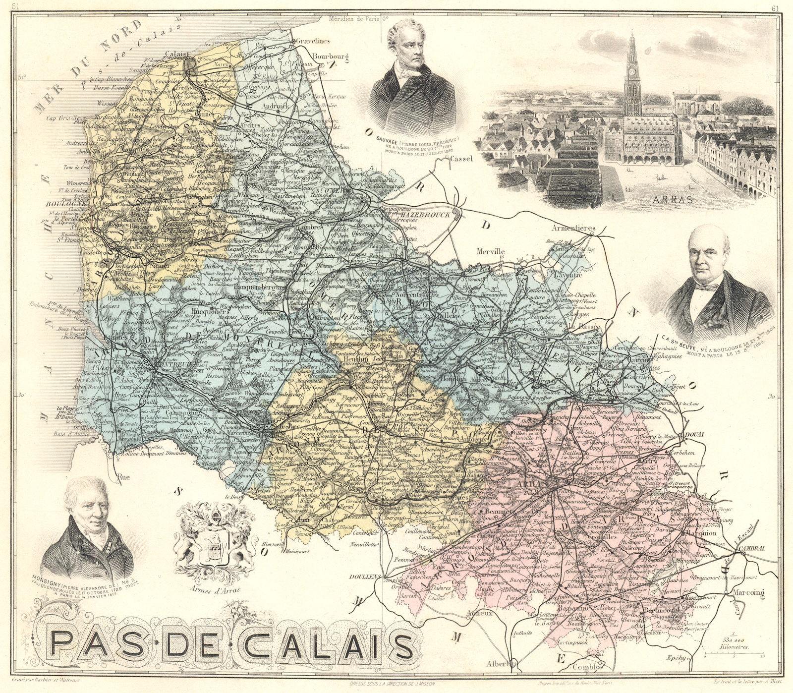 PAS-DE-CALAIS. Pas-de-Calais département.  Arras vignette. Vuillemin 1903 map