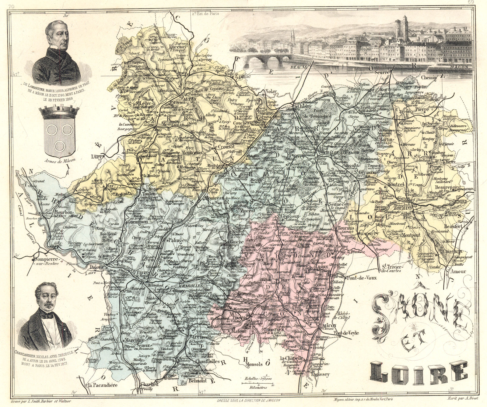 Associate Product SAÔNE-ET-LOIRE. Saône-et-Loire département. Mâcon vignette.Vuillemin 1903 map