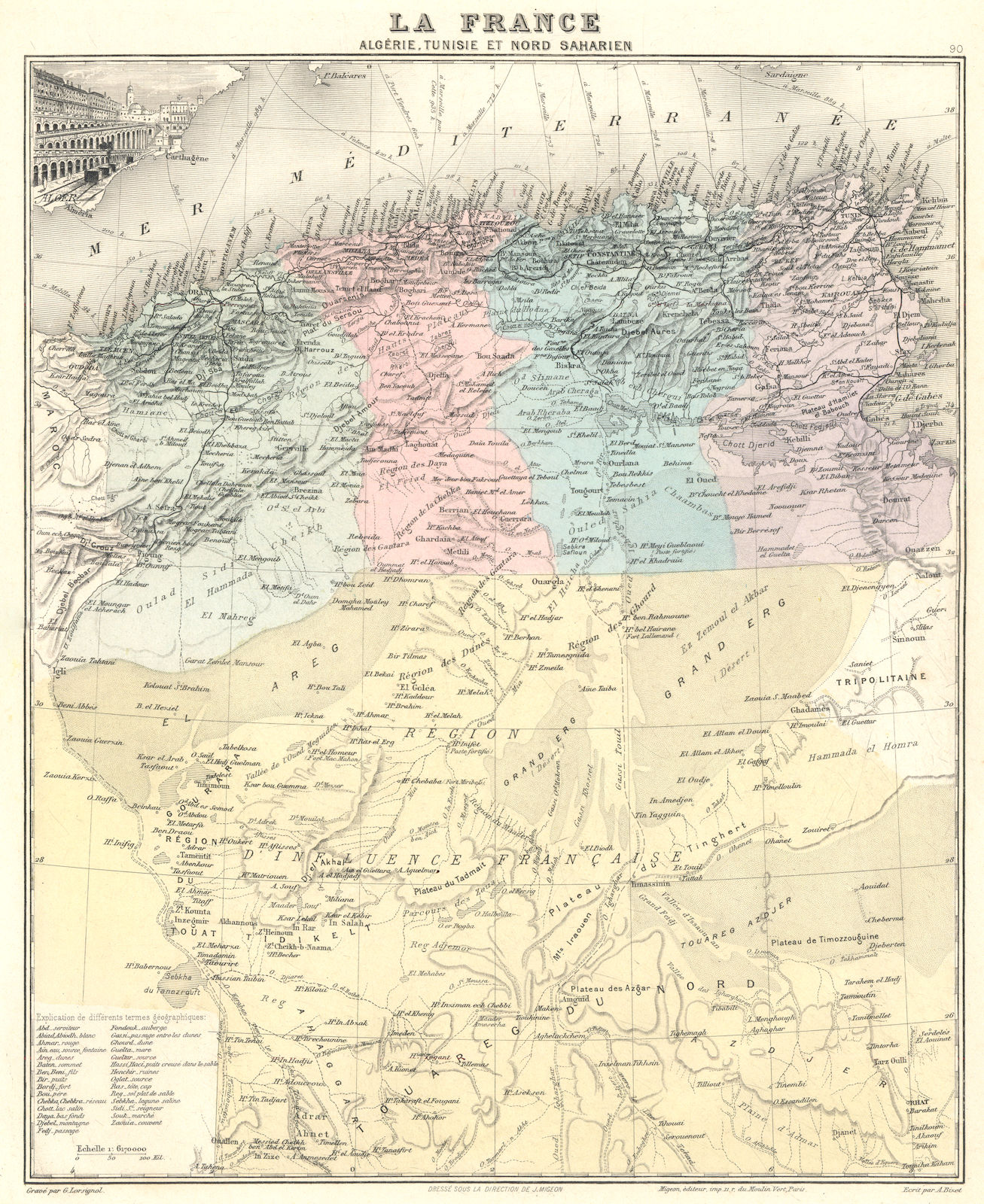 Associate Product NORTH AFRICA. Tunisie Algérie Saharien. Vuillemin. 1903 old antique map chart