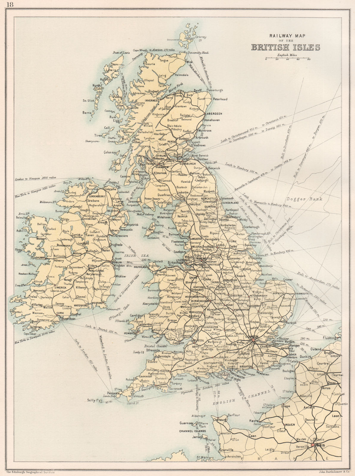 BRITISH ISLES. Railway map. England Ireland Scotland & Wales. BARTHOLOMEW 1891