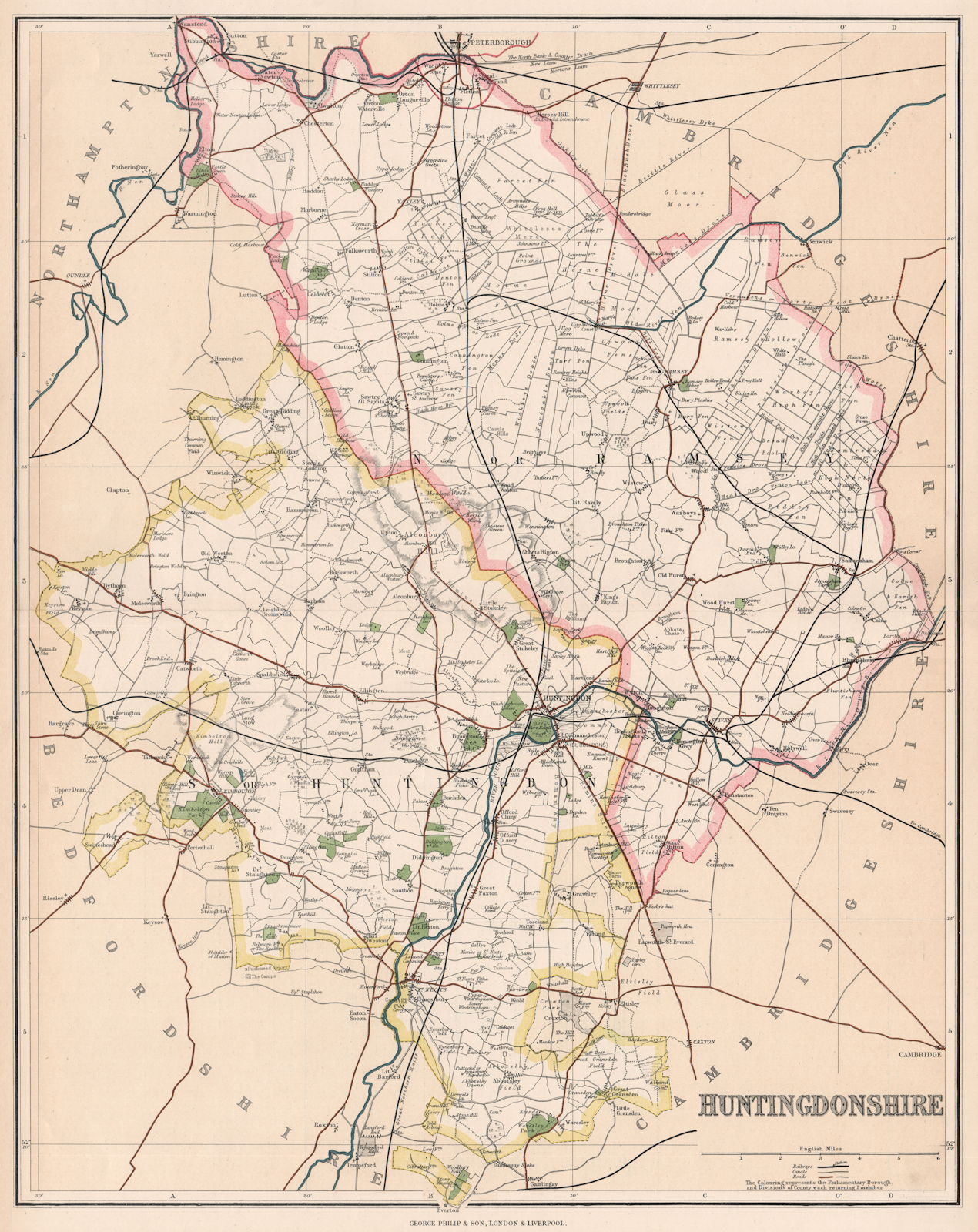 HUNTINGDONSHIRE. County map. Huntingdon & Ramsey constituencies. PHILIP 1902