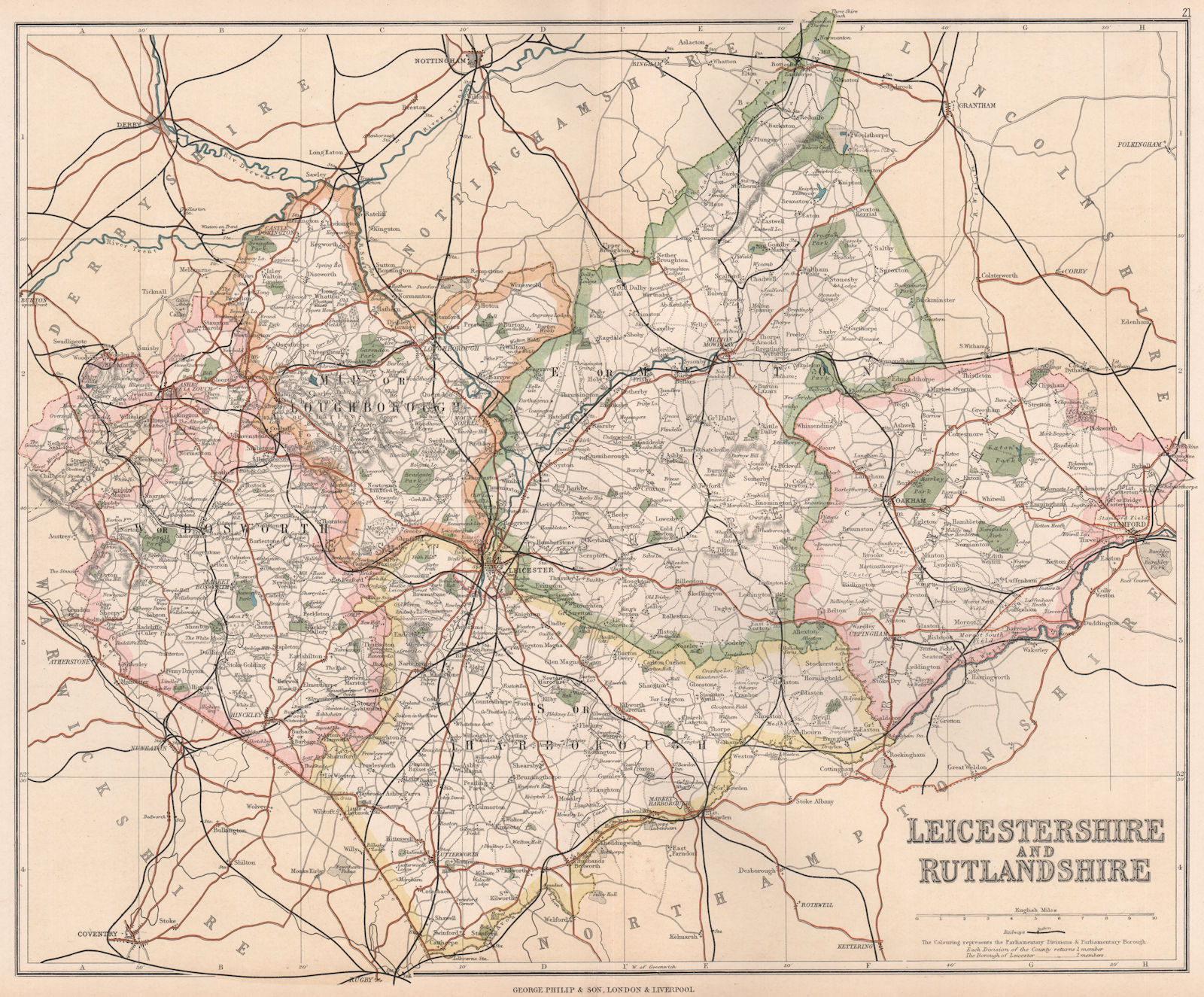 LEICESTERSHIRE & RUTLANDSHIRE. County map. Rutland. Constituencies. PHILIP 1902