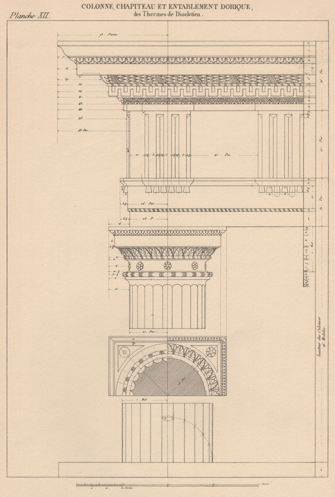 DORIC ARCHITECTURE. Thermae Diocletian, Rome. Column, Capital Entablature 1931
