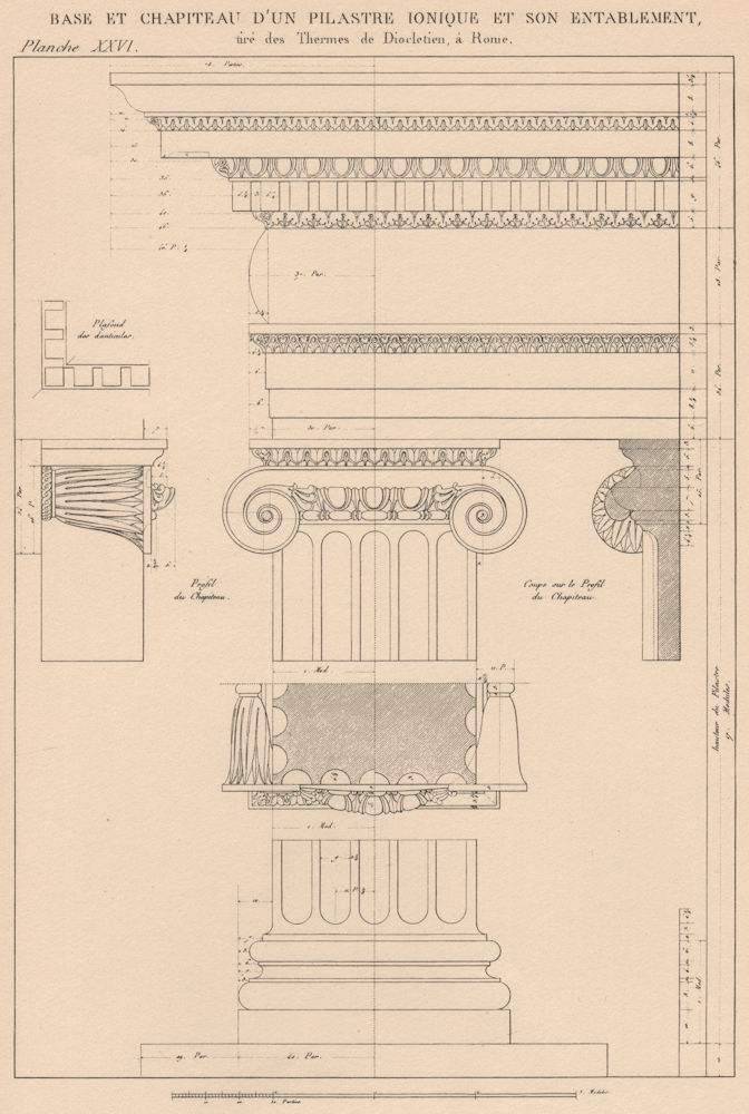 IONIC ORDER. Pilaster Base Capital Entablature. Thermae Diocletian, Rome 1931