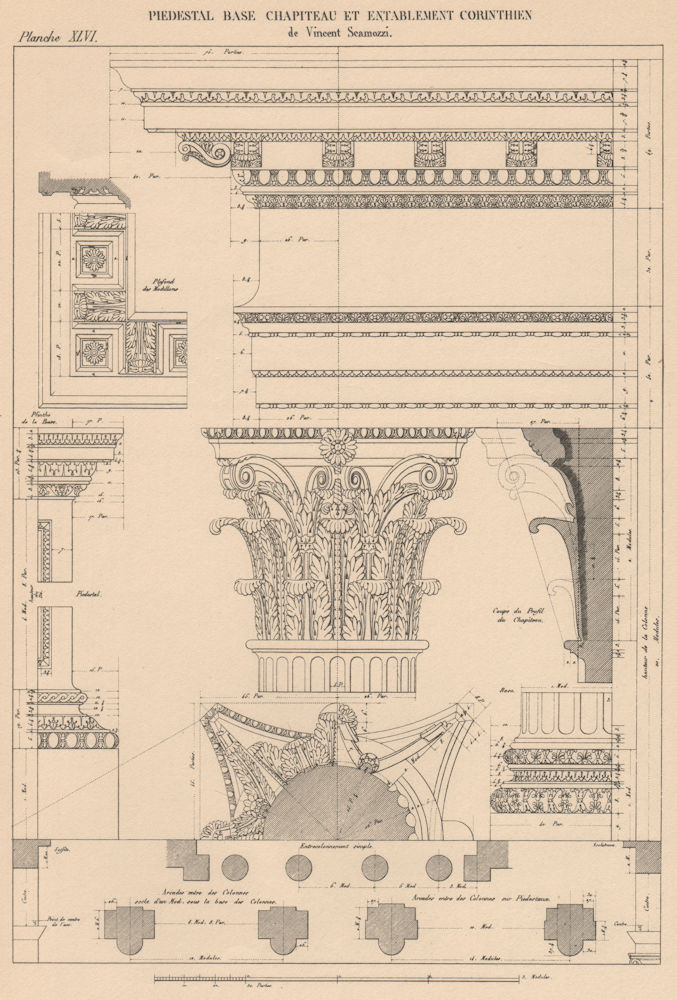 CORINTHIAN ARCHITECTURE.Pedestal Base Capital and Entablature.(Scamozzi) 1931