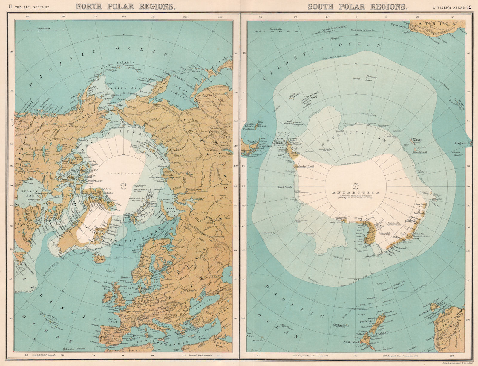 Associate Product POLAR REGIONS.Arctic Antarctic North South Pole.Explorers observations 1901 map