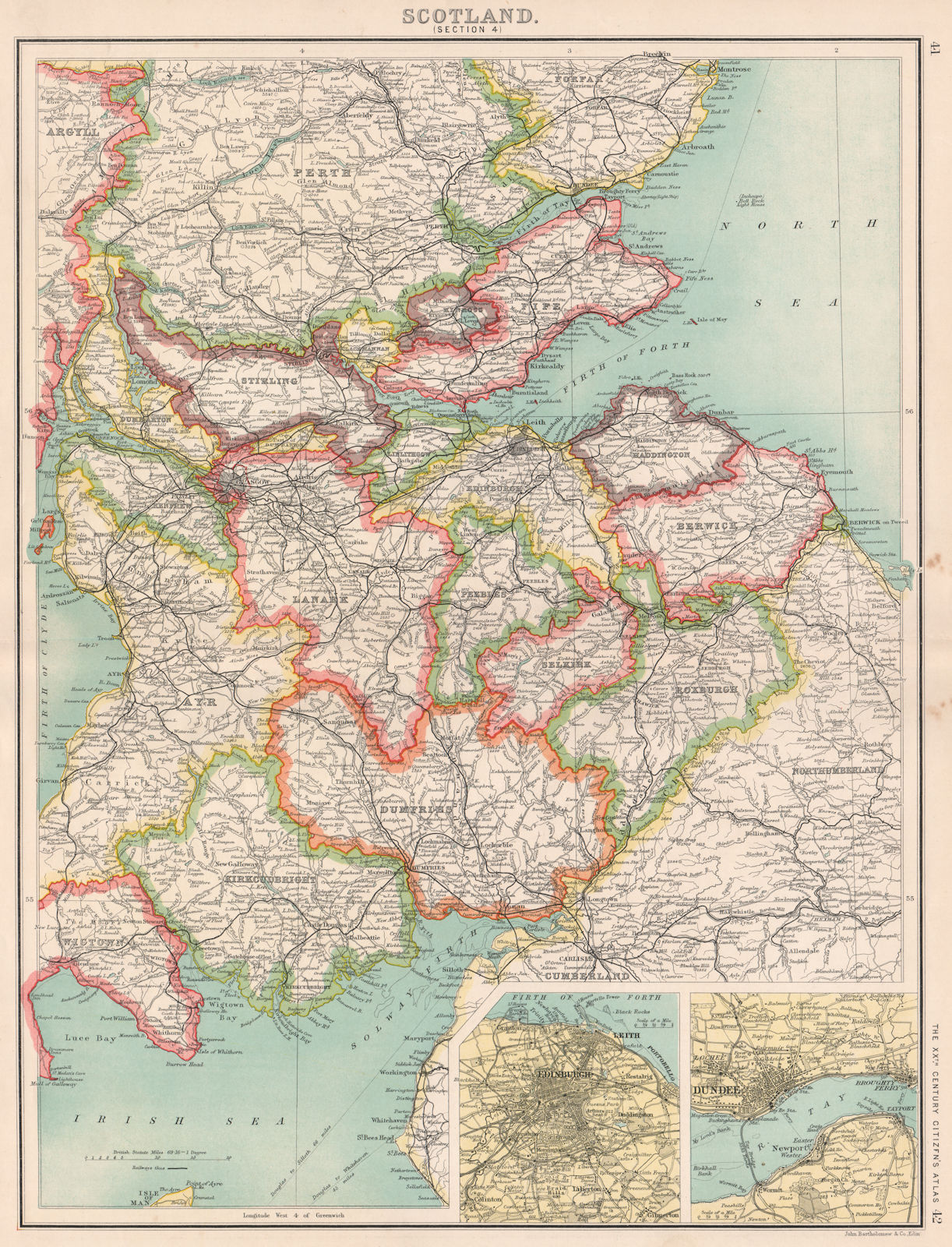 SCOTLAND SE. Borders Dumfries/Galloway Fife Lanark. Edinburgh, Dundee 1901 map