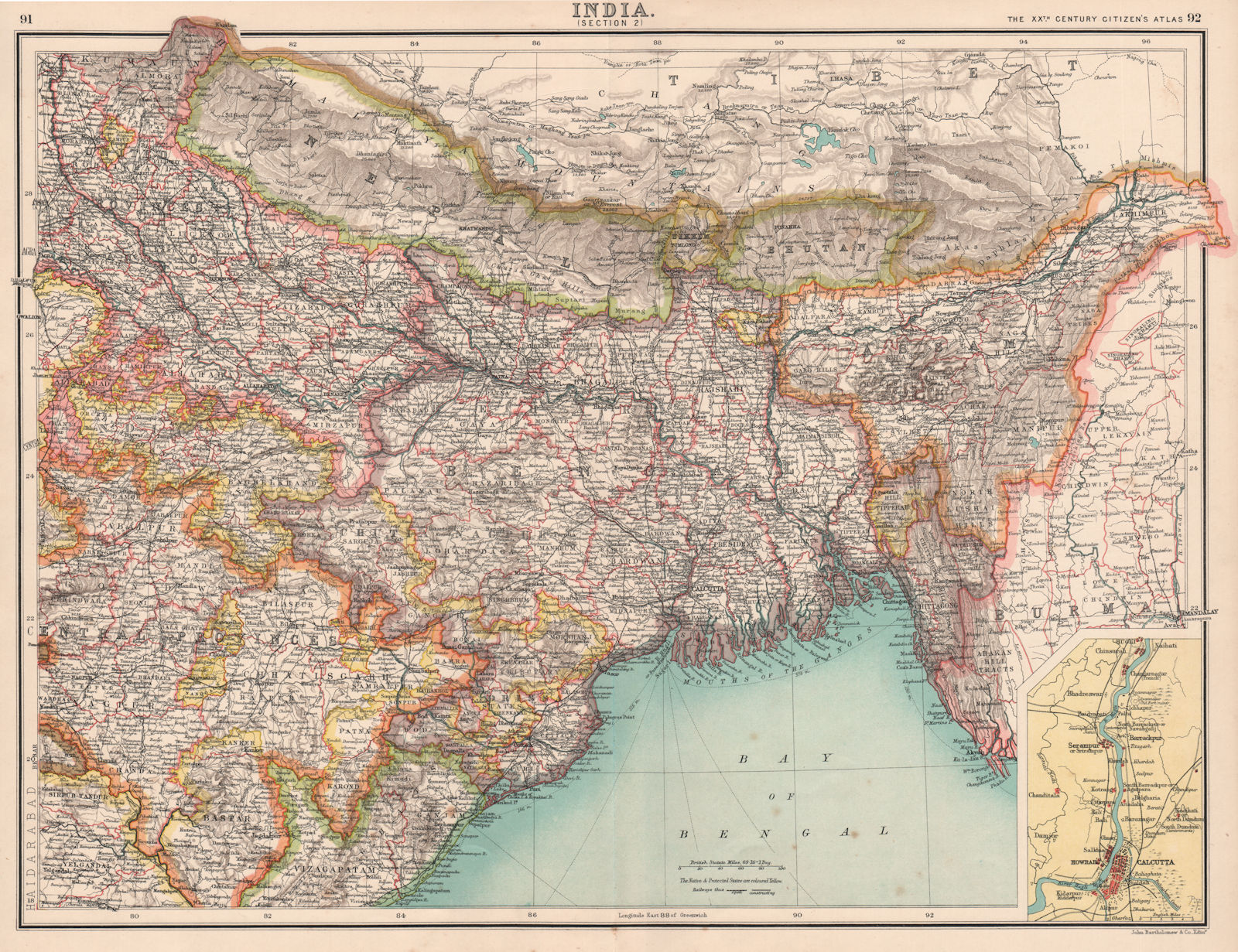 Associate Product INDIA NORTH EAST. Bengal Assam Nepal Bhutan Orissa. Calcutta (Kolkata)  1901 map