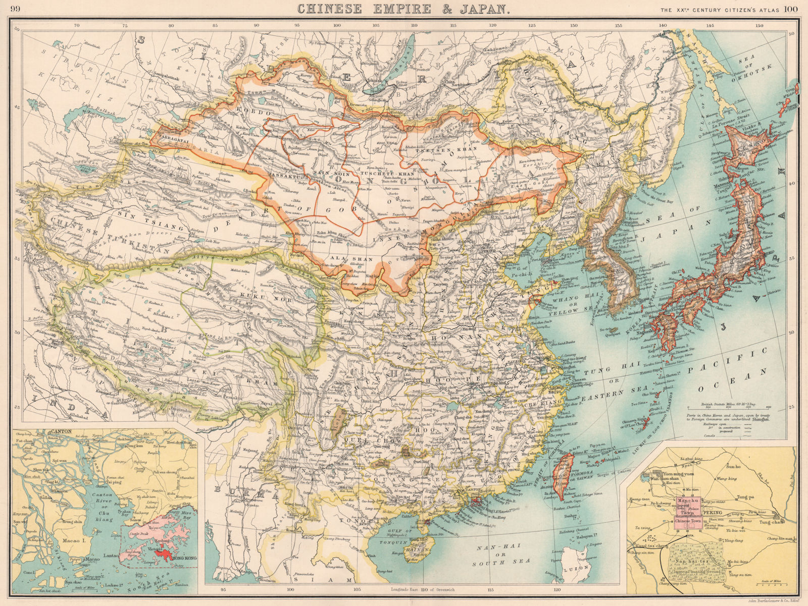 Associate Product EAST ASIA. China Chinese Turkistan Tibet Korea Japan. HK Peking Beijing 1901 map