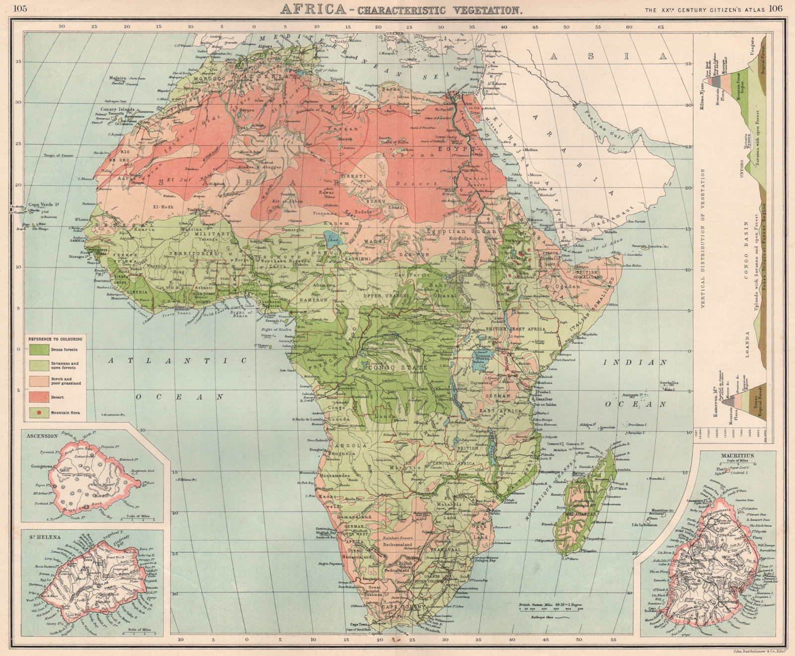 Associate Product AFRICA VEGETATION. with vertical distribution of vegetation. Mauritius 1901 map
