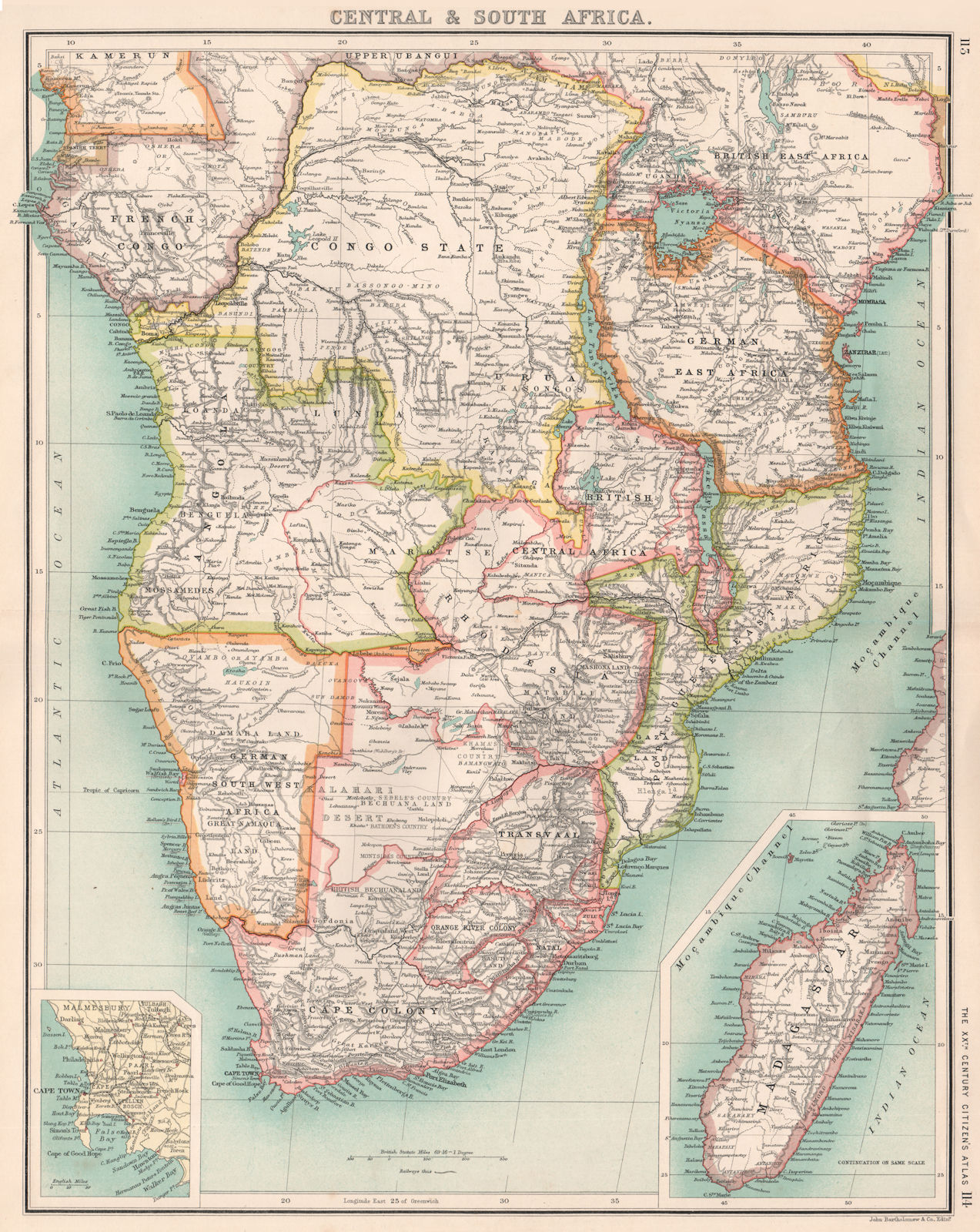 Associate Product SOUTHERN AFRICA. Congo British Portuguese German East Africa Rhodesia 1901 map