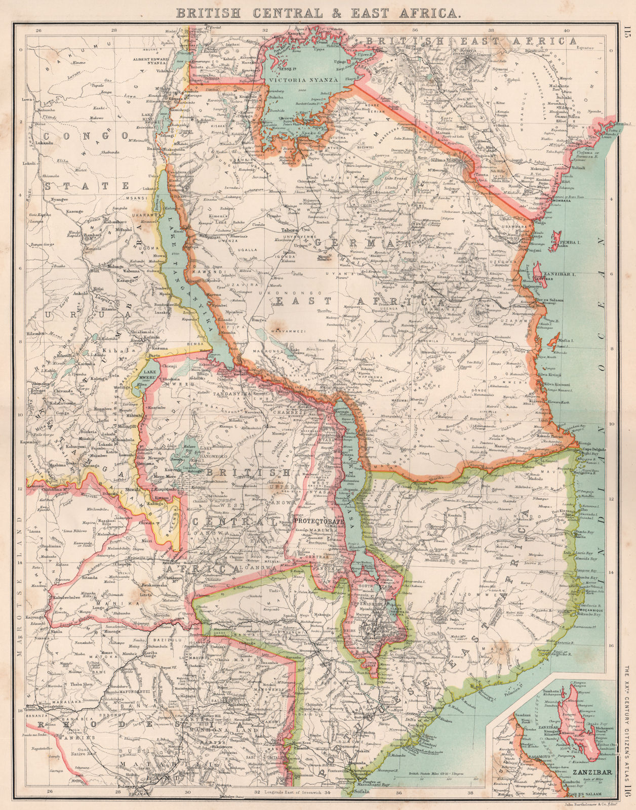 Associate Product EAST AFRICA. British Central Africa German East Africa. Malawi Tanzania 1901 map