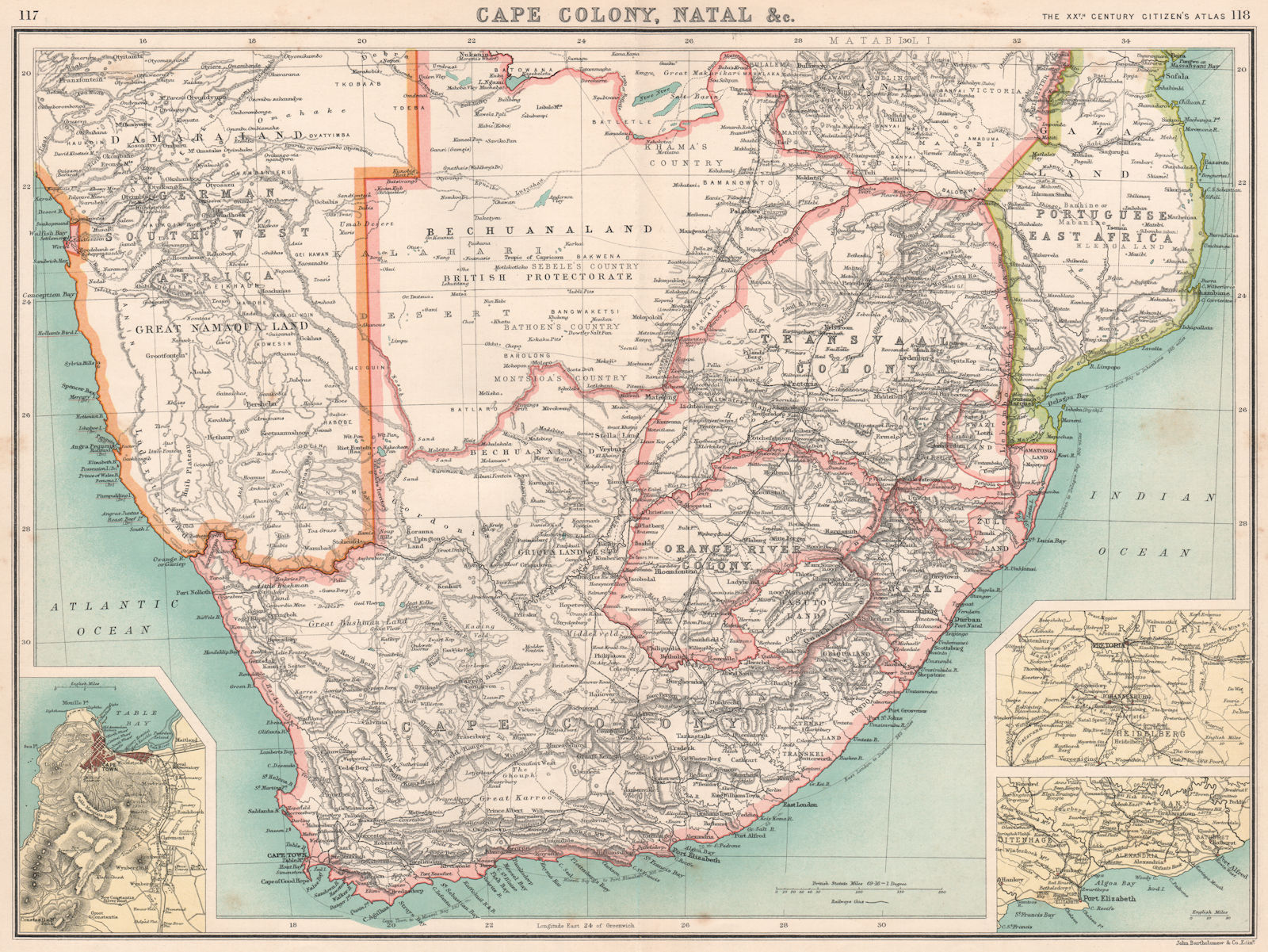 AFRICA S. Cape Colony Natal Bechuanaland Orange River Colony Transvaal 1901 map