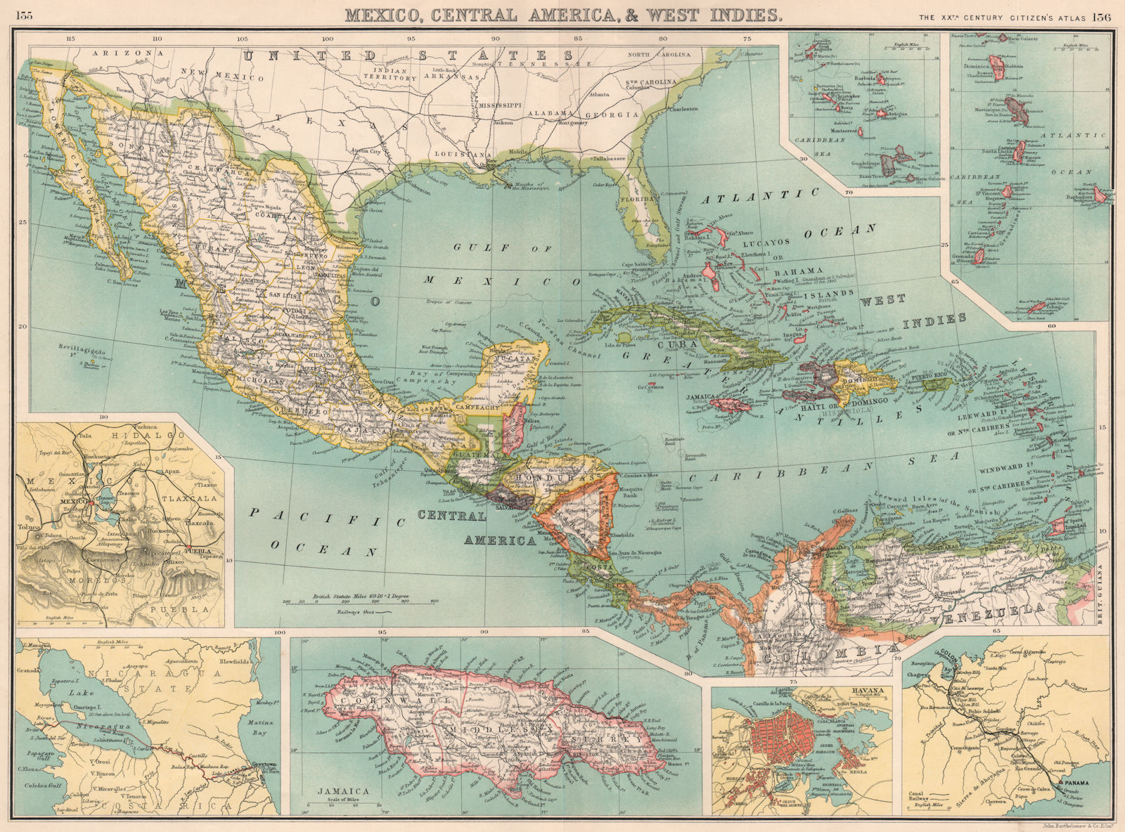 MEXICO CENTRAL AMERICA WEST INDIES. Panama & Proposed Nicaragua canal 1901 map