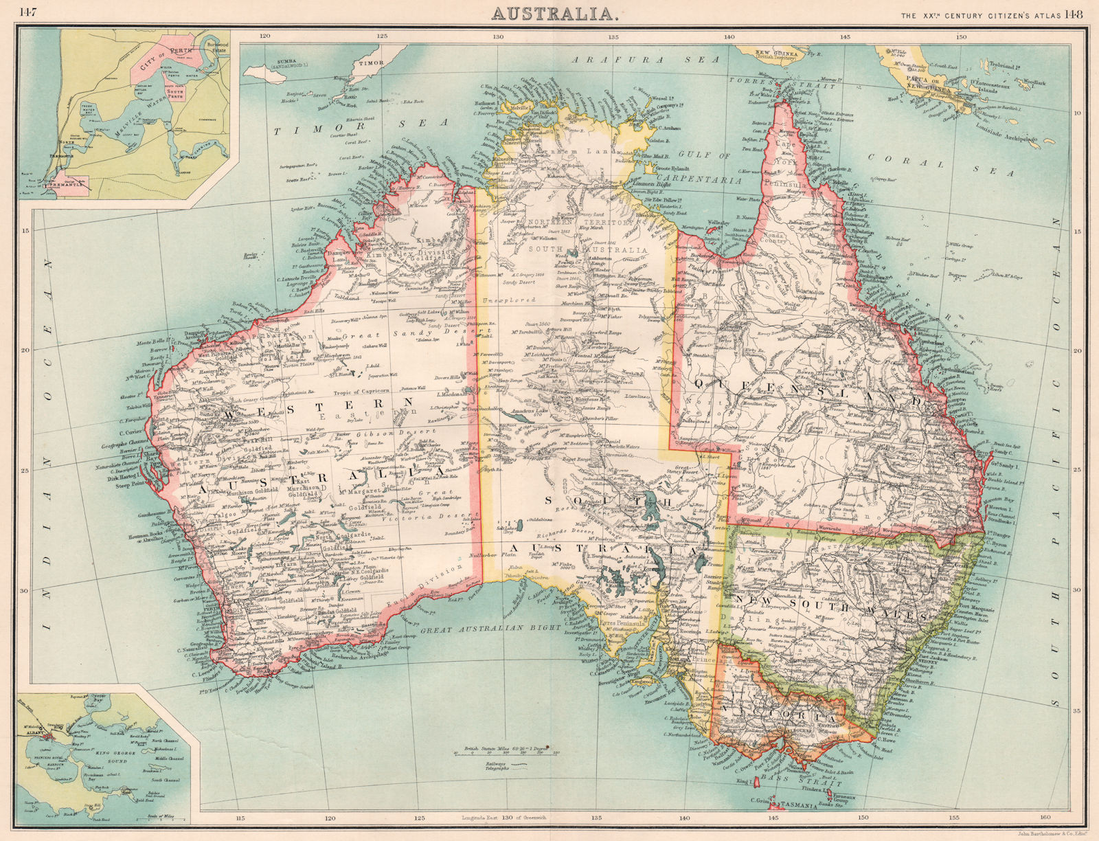 Associate Product AUSTRALIA. Showing states goldfields Telegraph cables. Perth/Fremantle 1901 map