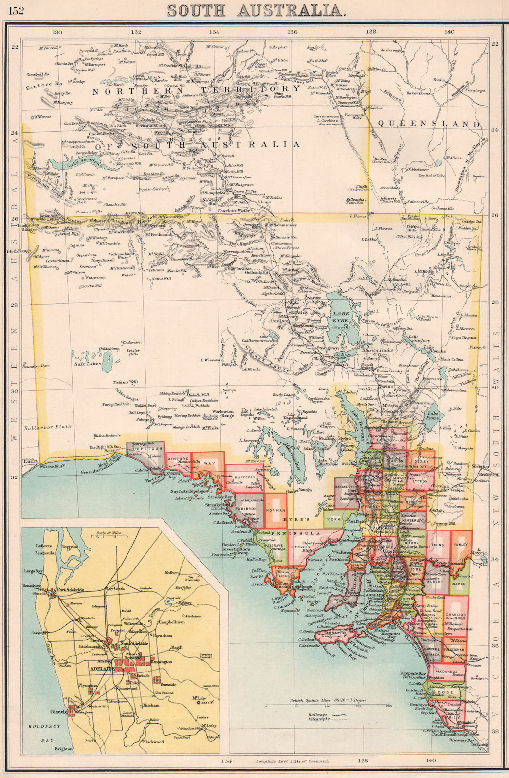 Associate Product SOUTH AUSTRALIA.Showing railways telegraphs.Adelaide area.BARTHOLOMEW 1901 map