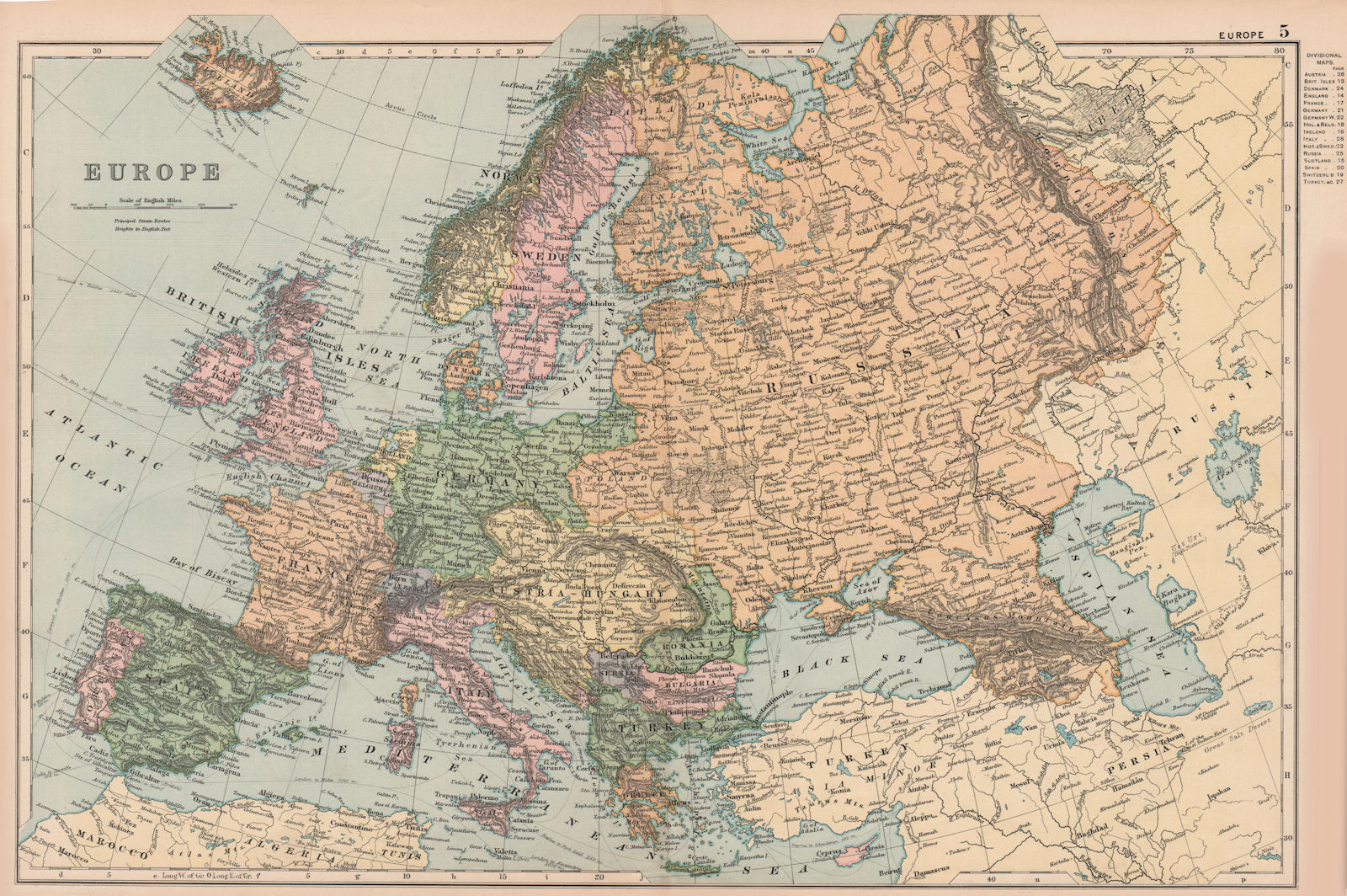 EUROPE. Political. Austria-Hungary Ottoman Empire &c. BACON 1893 old map