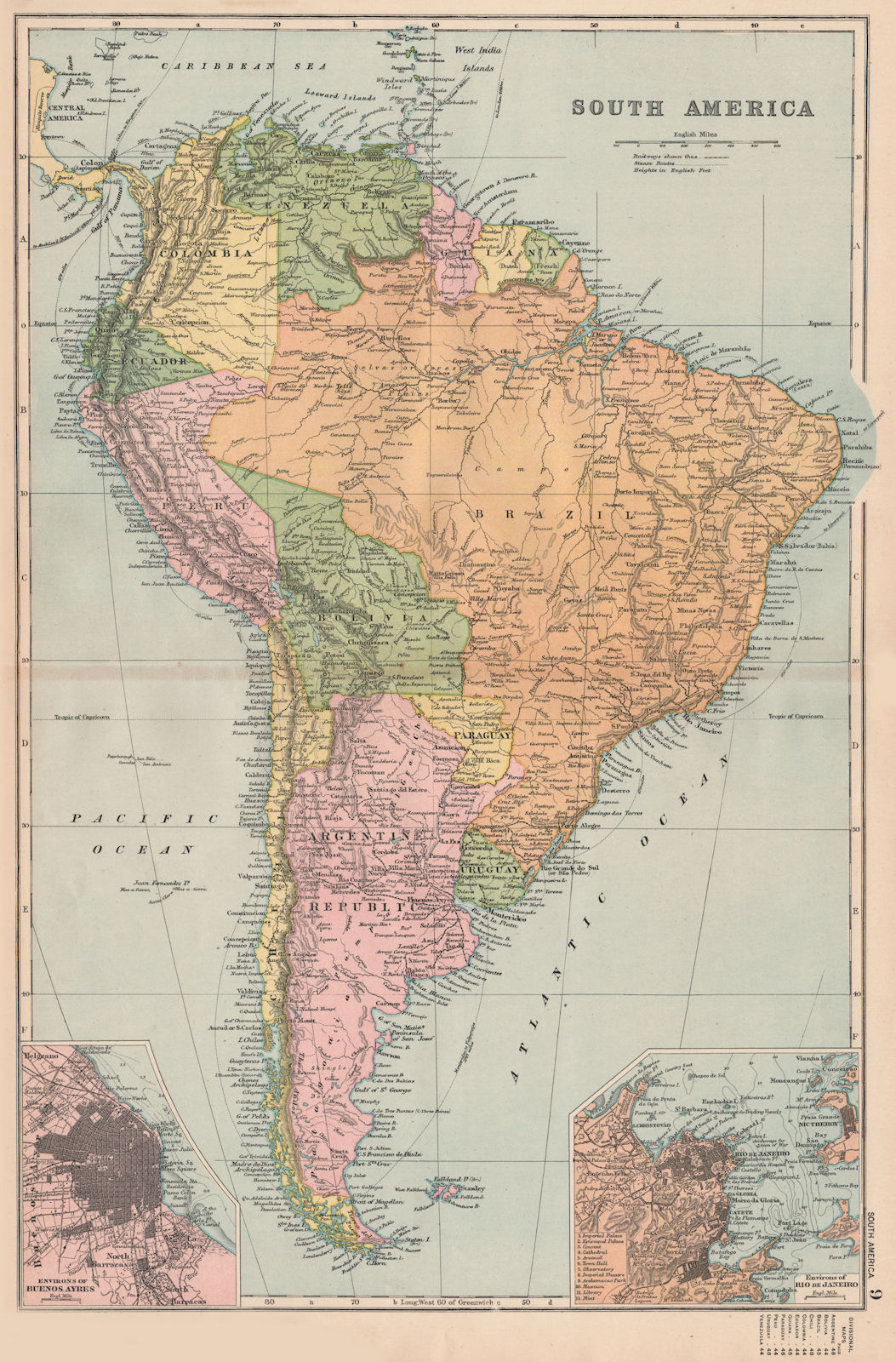 SOUTH AMERICA. Political. Buenos Aires Rio de Janeiro. BACON 1893 old map