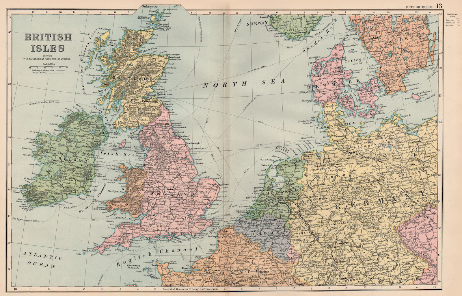 Associate Product BRITISH ISLES & NORTH WEST EUROPE. Railways & steamship routes. BACON 1893 map