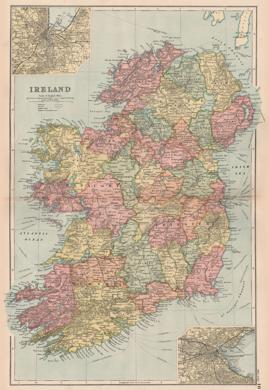 IRELAND. Showing counties. Inset Belfast & Dublin. BACON 1893 old antique map