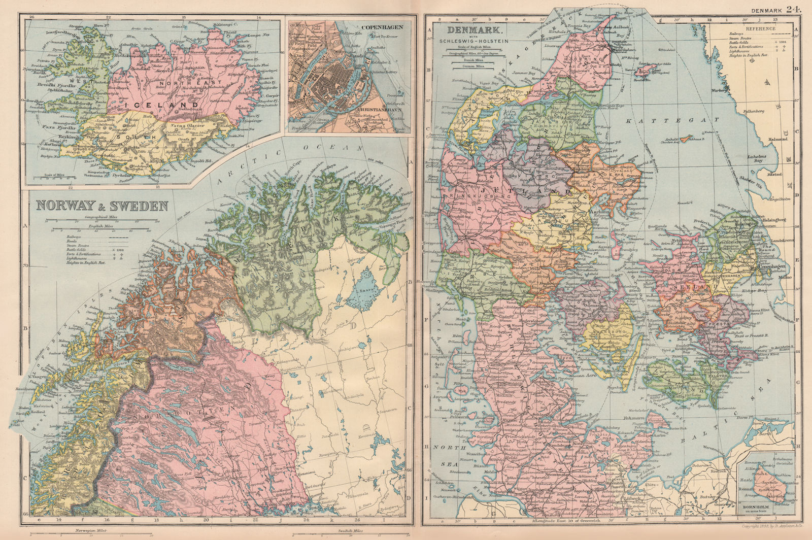 SCANDINAVIA. Lapland Iceland Denmark Copenhagen. Norway & Sweden. BACON 1893 map