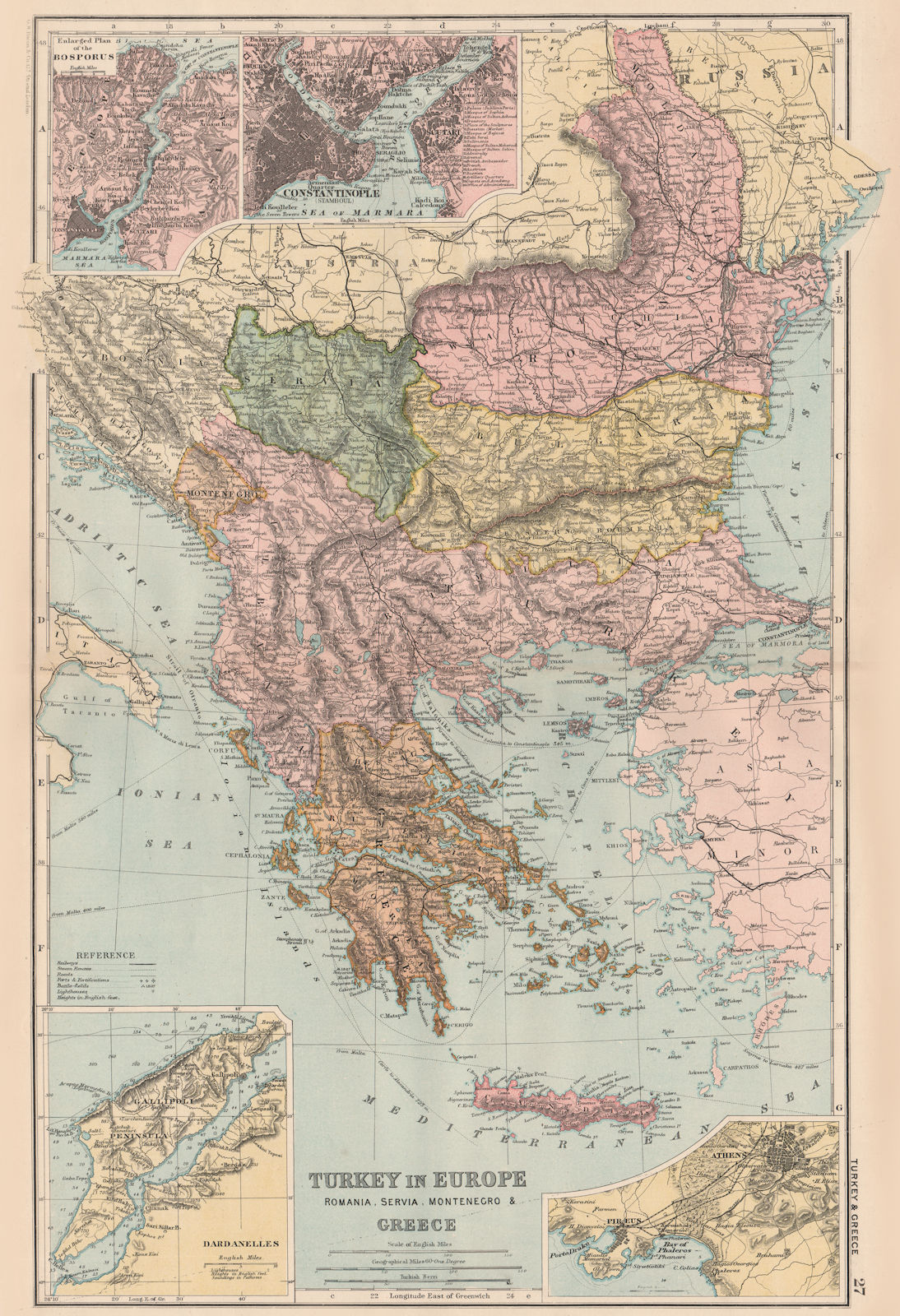 TURKEY IN EUROPE.Balkans Bosphorus Constantinople(Istanbul)Dardanelles 1893 map