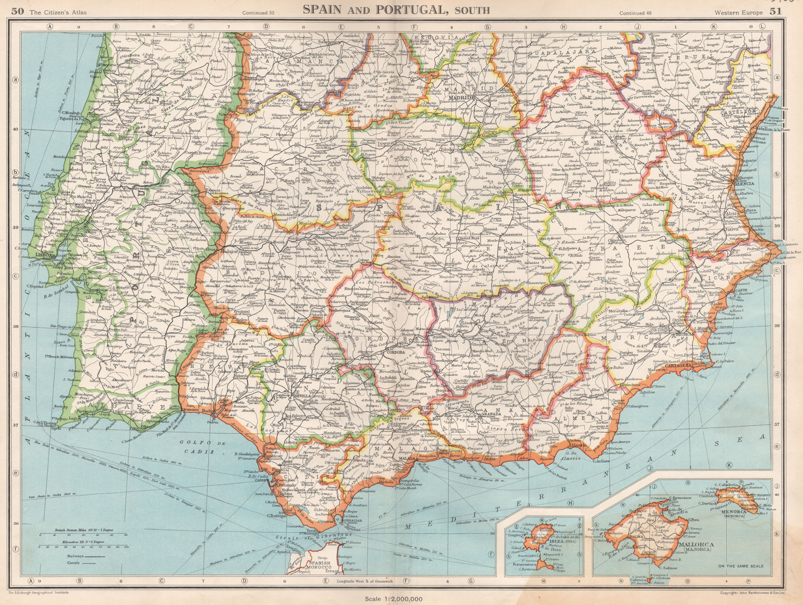 IBERIA SOUTH. Spain & Portugal. Andalusia Murcia Valencia Extremadura 1952 map