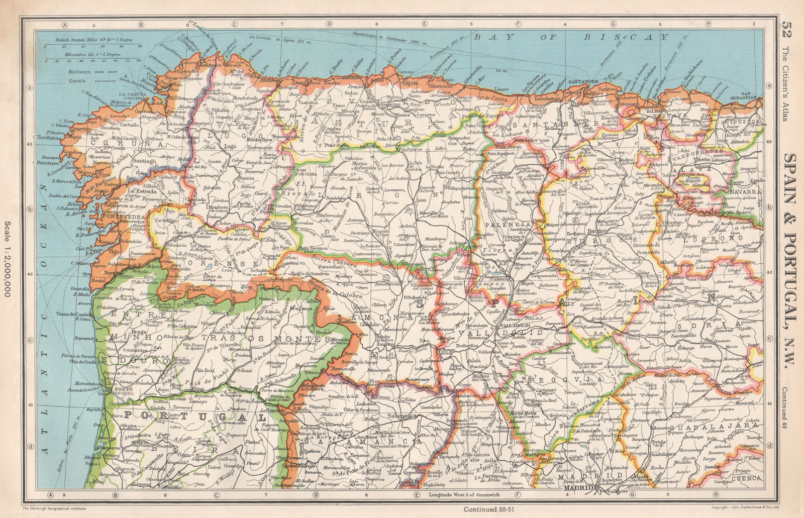 IBERIA N WEST. Spain Portugal. Galicia Asturias Castilla/Leon Cantabria 1952 map