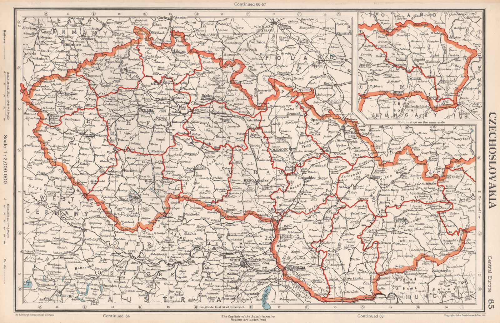 Associate Product CZECHOSLOVAKIA. Administrative divisions. Post 1945 borders.BARTHOLOMEW 1952 map