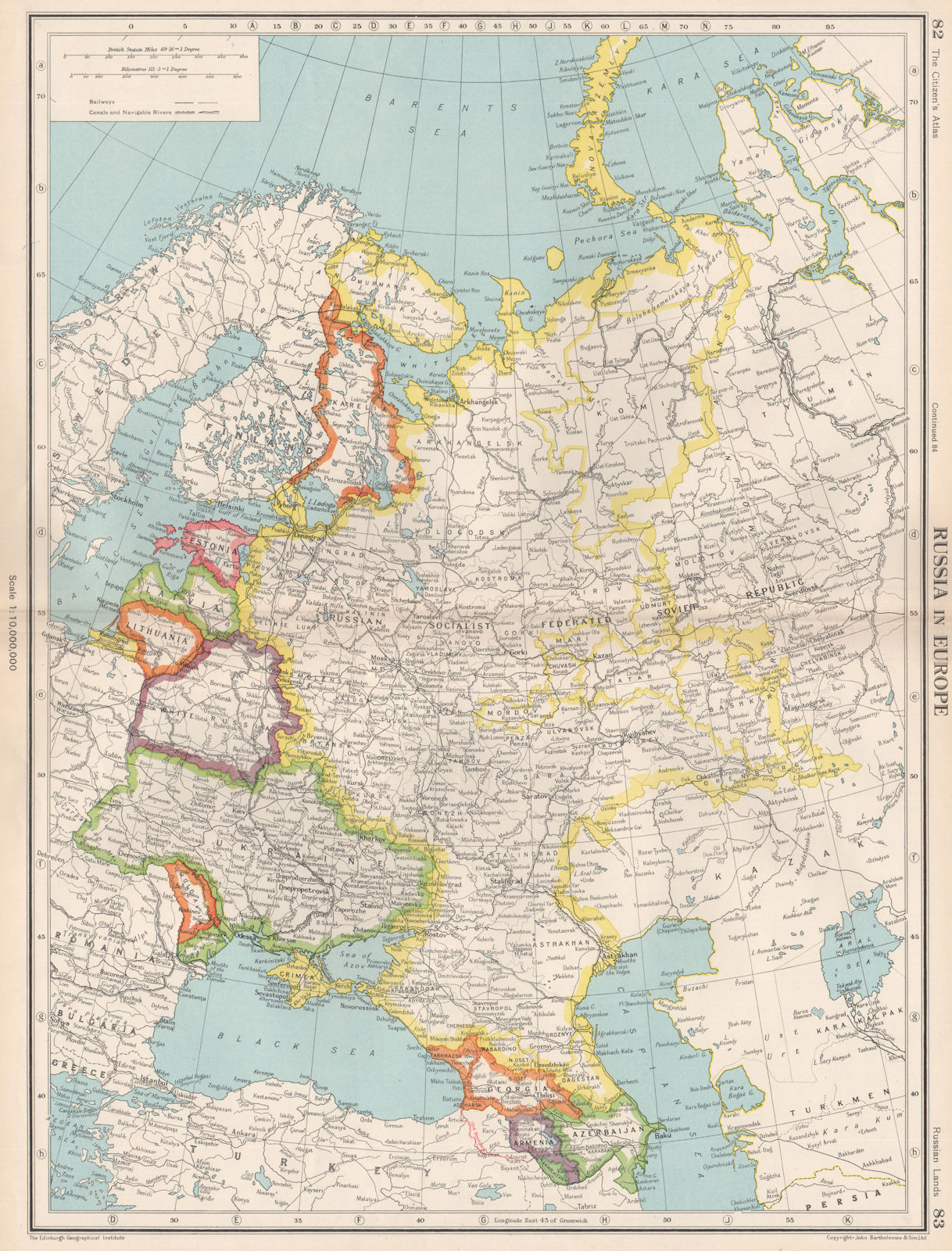 USSR. Shows Karelia (Karelo-Finnish SSR) . Belarus as "White Russia" 1952 map