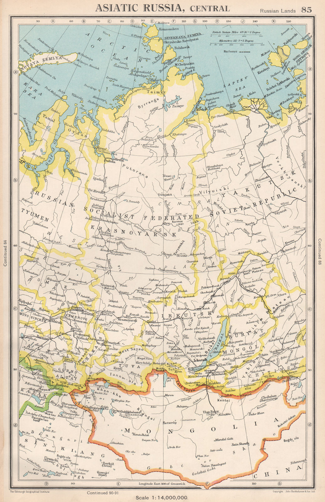 ASIATIC RUSSIA, CENTRAL. Siberia Krasnoyarsk Irkutsk Tomsk Yakutsk 1952 map
