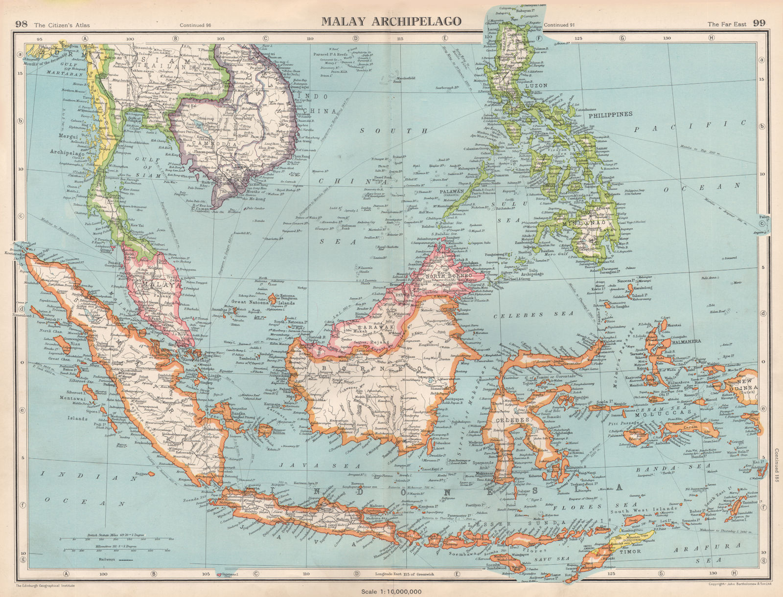 MALAY ARCHIPELAGO. Indonesia Malaya Philippines French Indochina 1952 old map