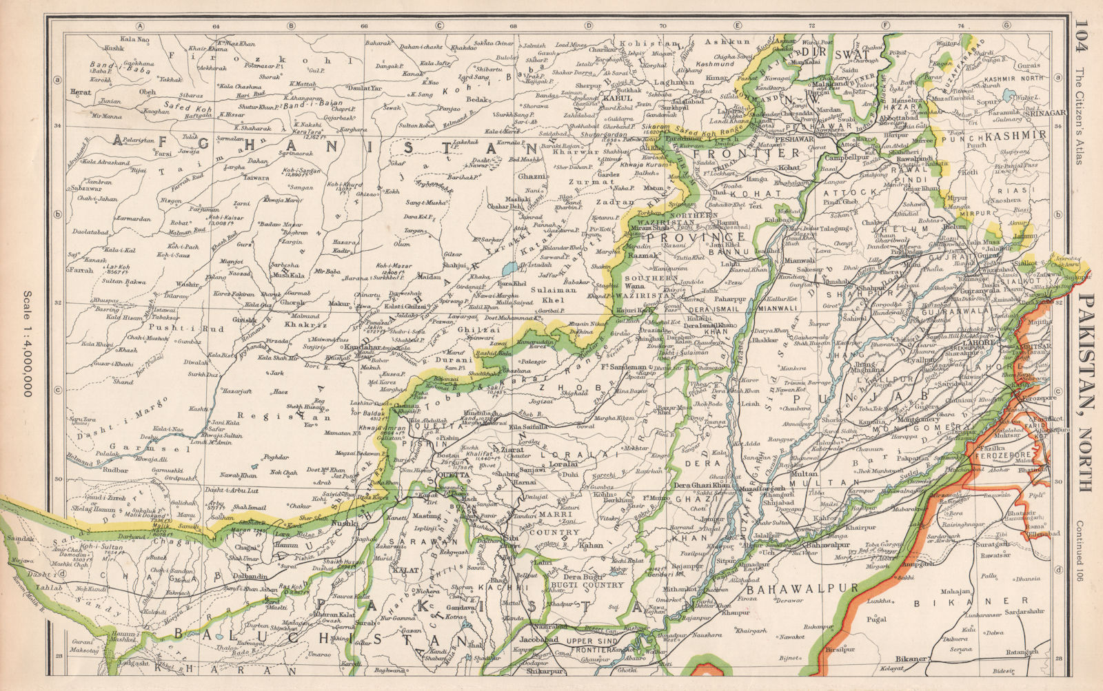 PAKISTAN NORTH. Showing unresolved border with independent Kashmir 1952 map