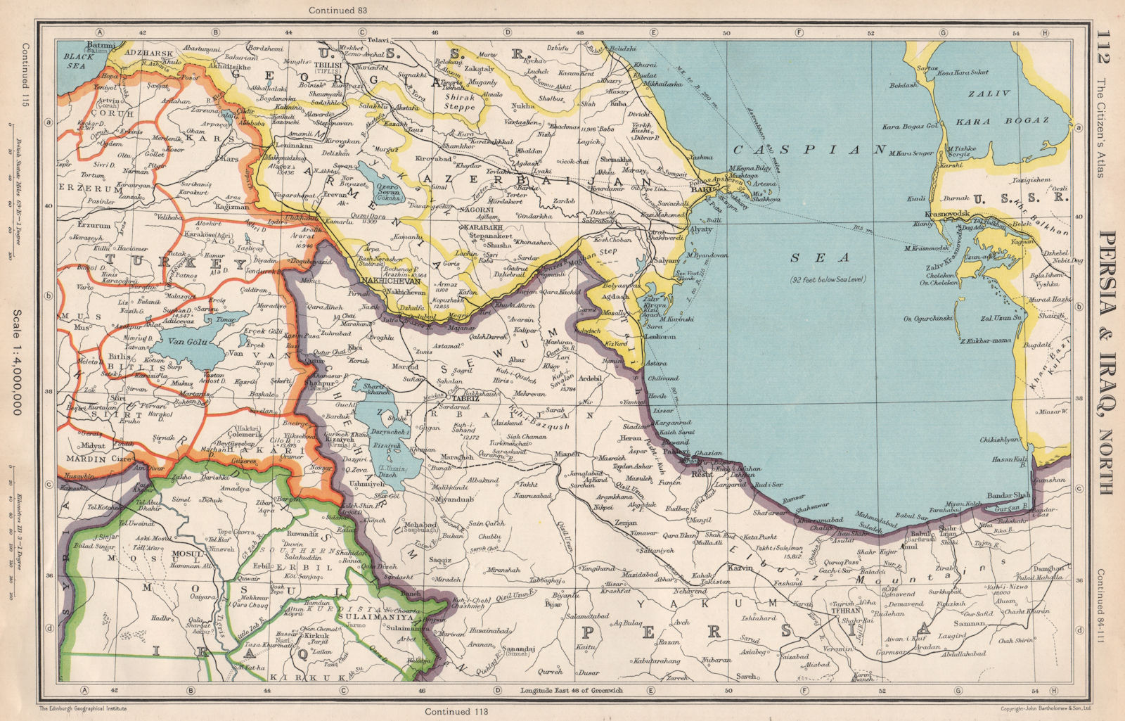 SOUTHERN CAUCASUS.Persia(Iran)& Iraq,North.Azerbaijan Armenia Turkey 1952 map