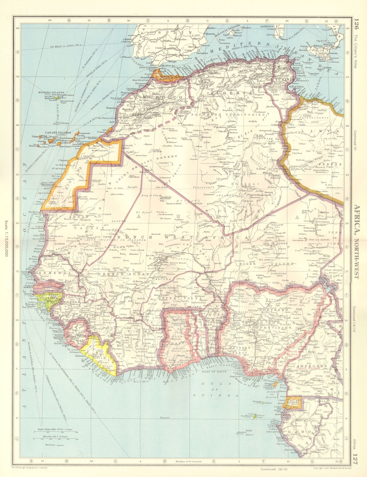 AFRICA. French West Africa. Rio de Oro Rio Muni Nigeria. BARTHOLOMEW 1952 map