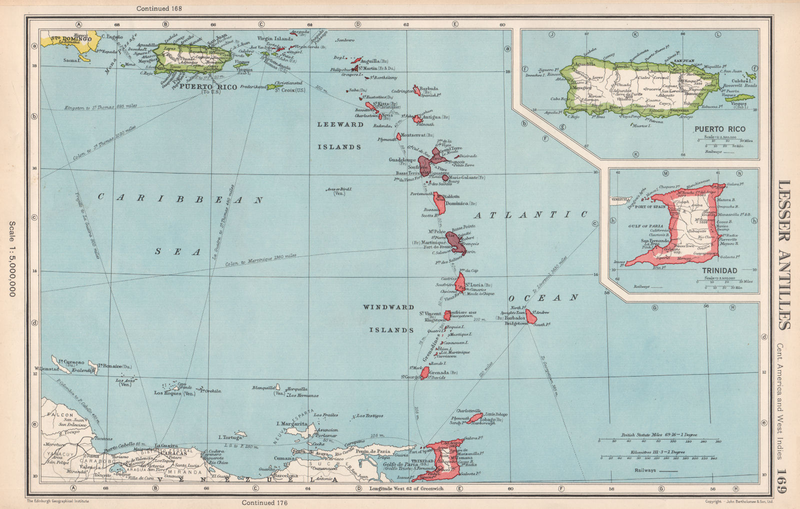 LESSER ANTILLES. Windward & Leeward islands. Puerto Rico. Trinidad 1952 map