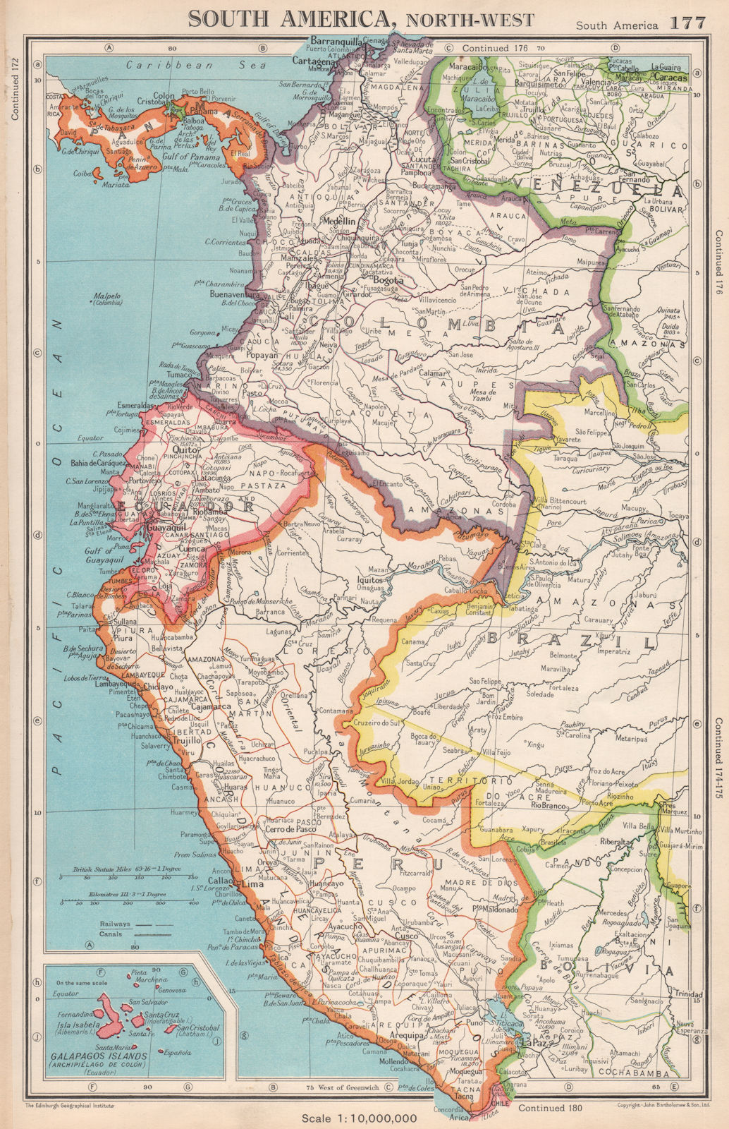 SOUTH AMERICA NORTH-WEST. Colombia Ecuador Peru Panama. BARTHOLOMEW 1952 map