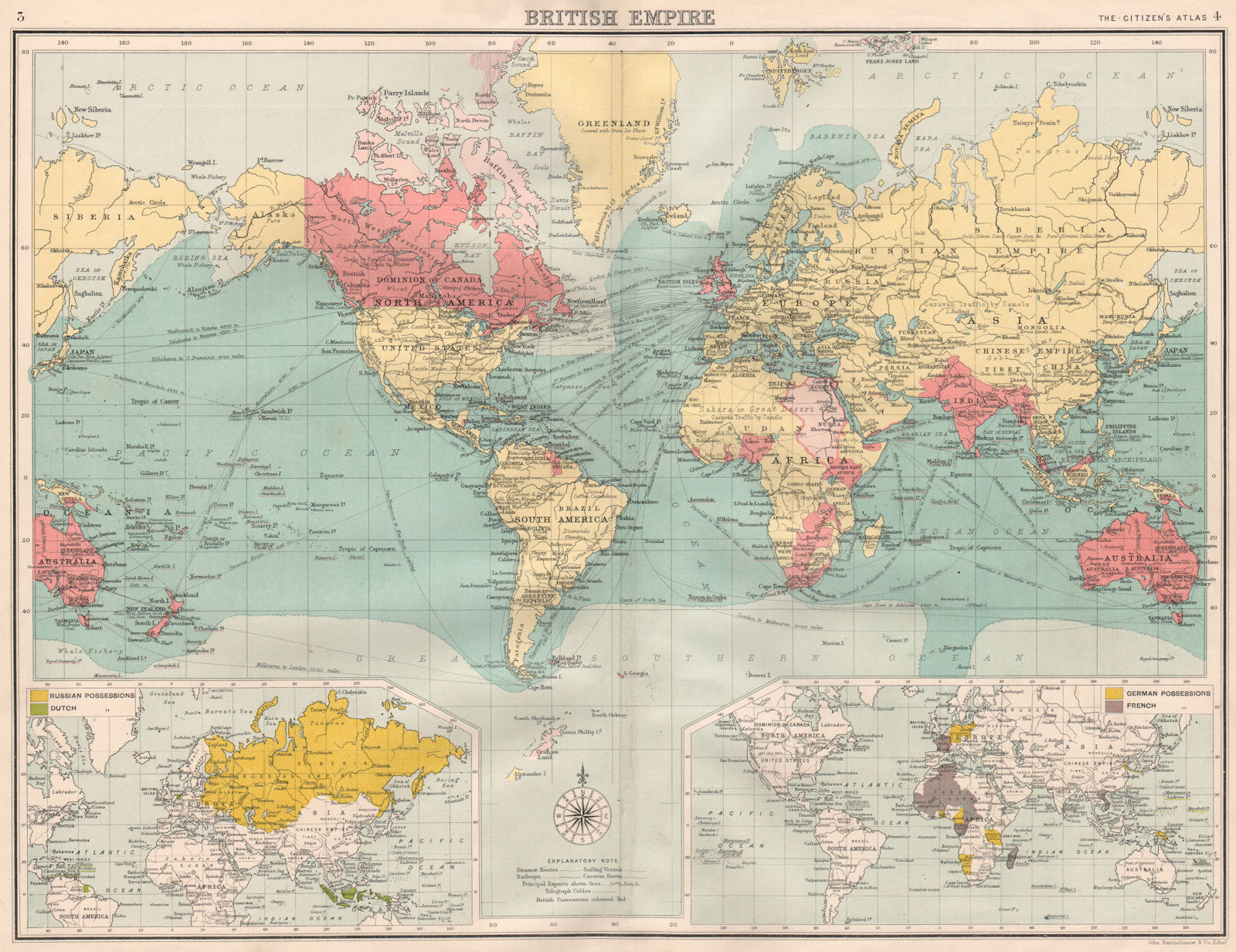 BRITISH EMPIRE. inset Russian German French Dutch empires. BARTHOLOMEW 1898 map