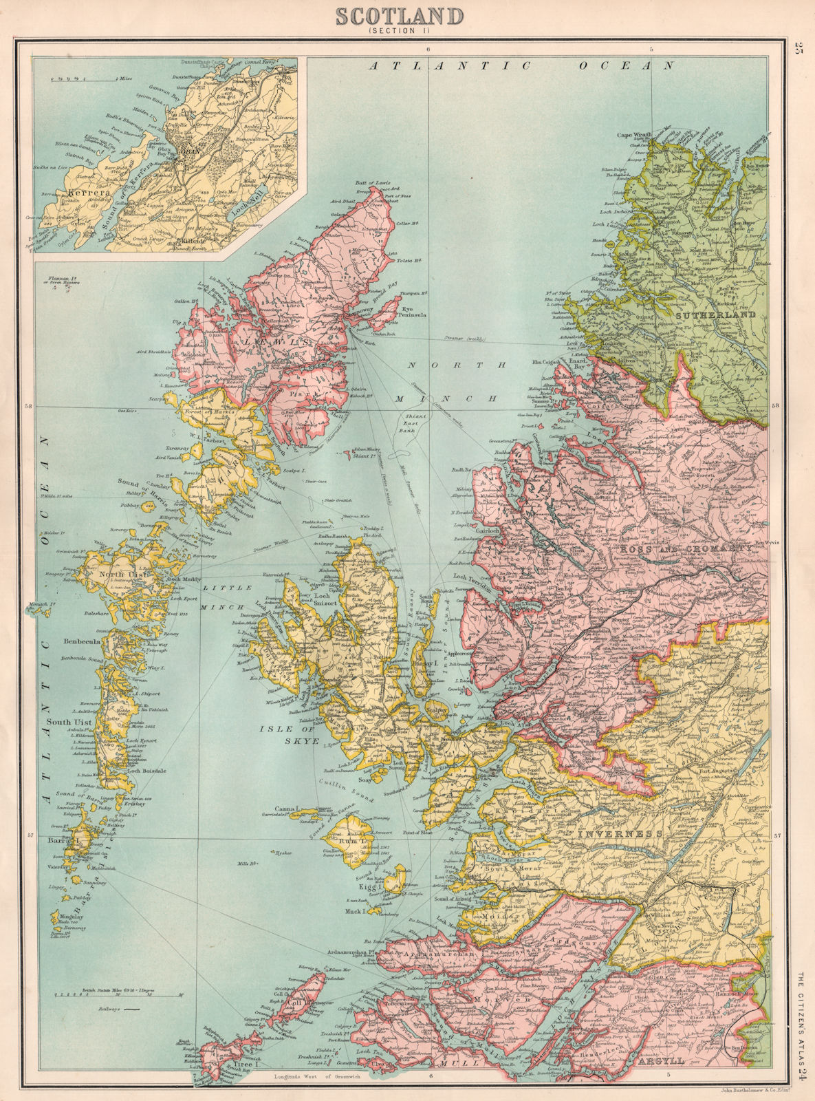 WESTERN ISLES/SCOTLAND WEST. Harris Lewis Uist Skye. Oban. BARTHOLOMEW 1898 map