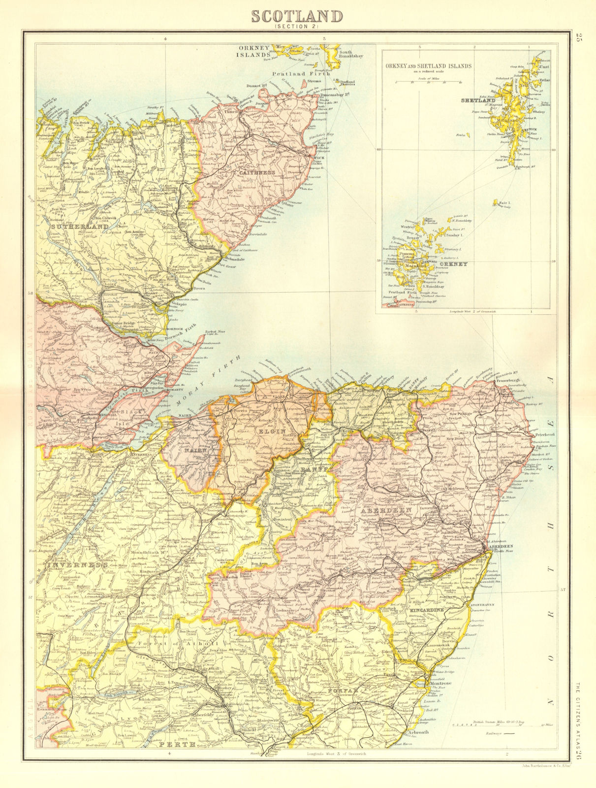 SCOTLAND NORTH EAST. Moray Firth. Orkneys Shetlands. BARTHOLOMEW 1898 old map