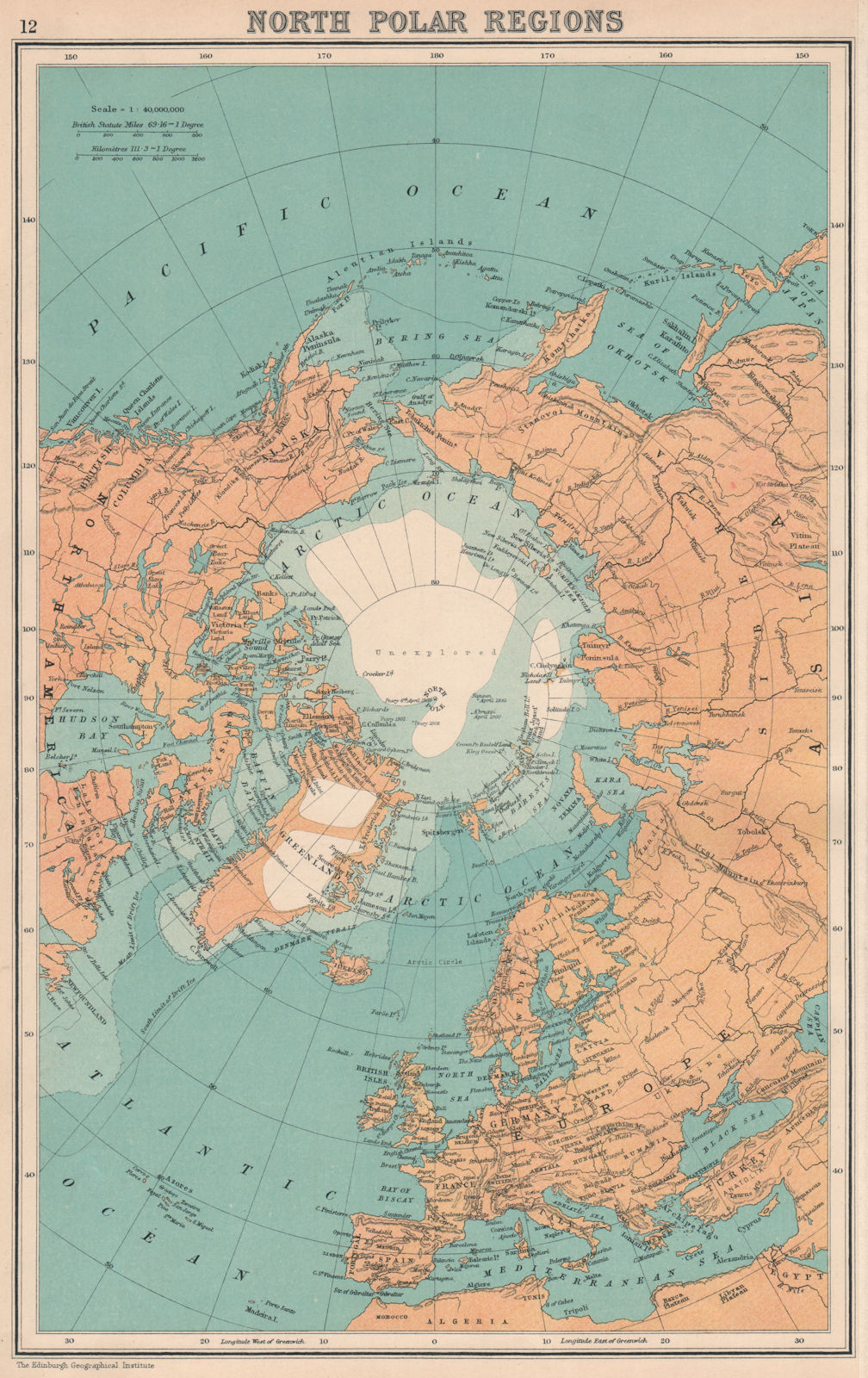 ARCTIC. North Polar Pole Regions. Explorers positions. BARTHOLOMEW 1924 map